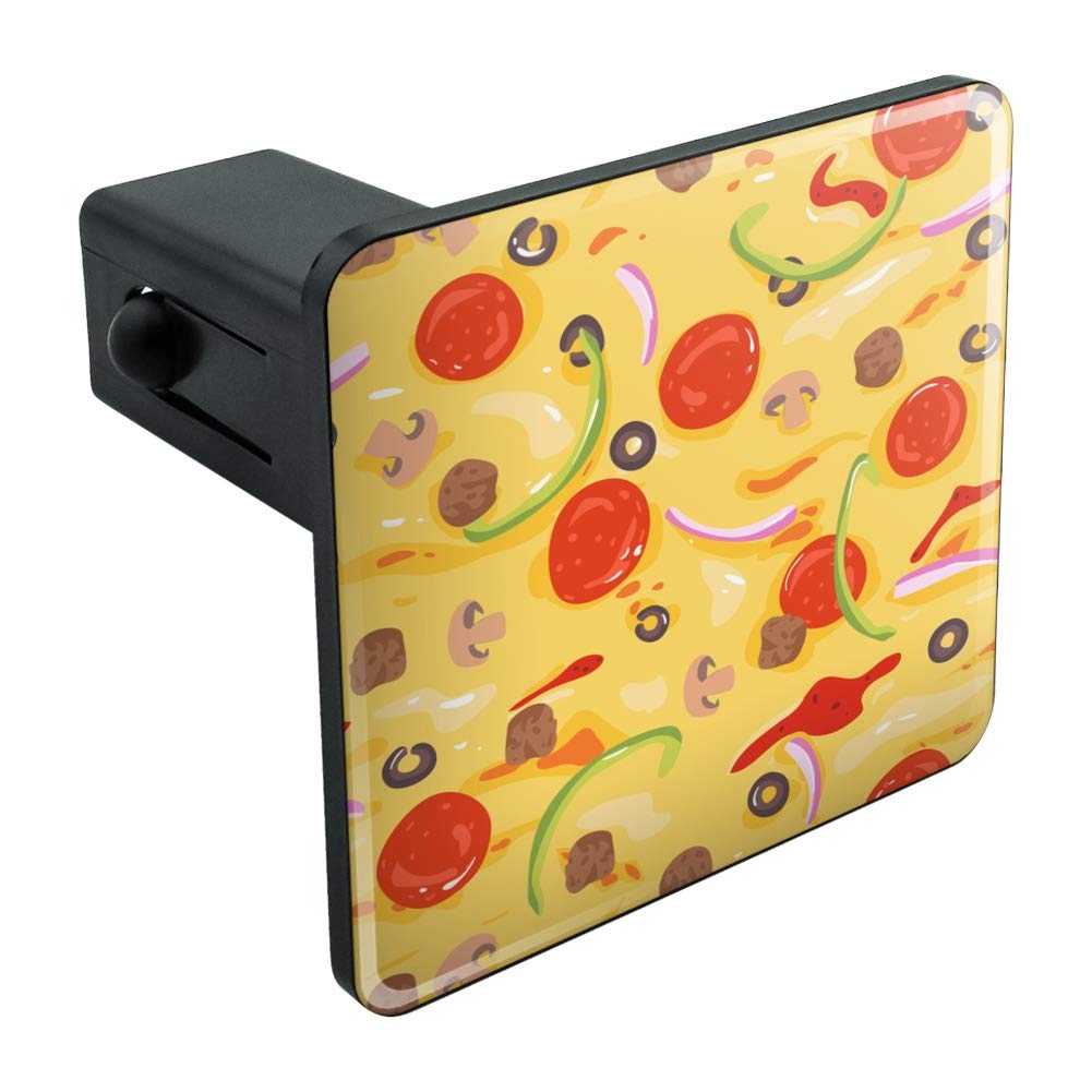Pepperoni, Olives & Onions Pizza Design Trailer Hitch Cover Plug - Durable Hitch Insert for Trucks, SUVs & RVs - Perfect for Camping Trips & Tailgating Parties
