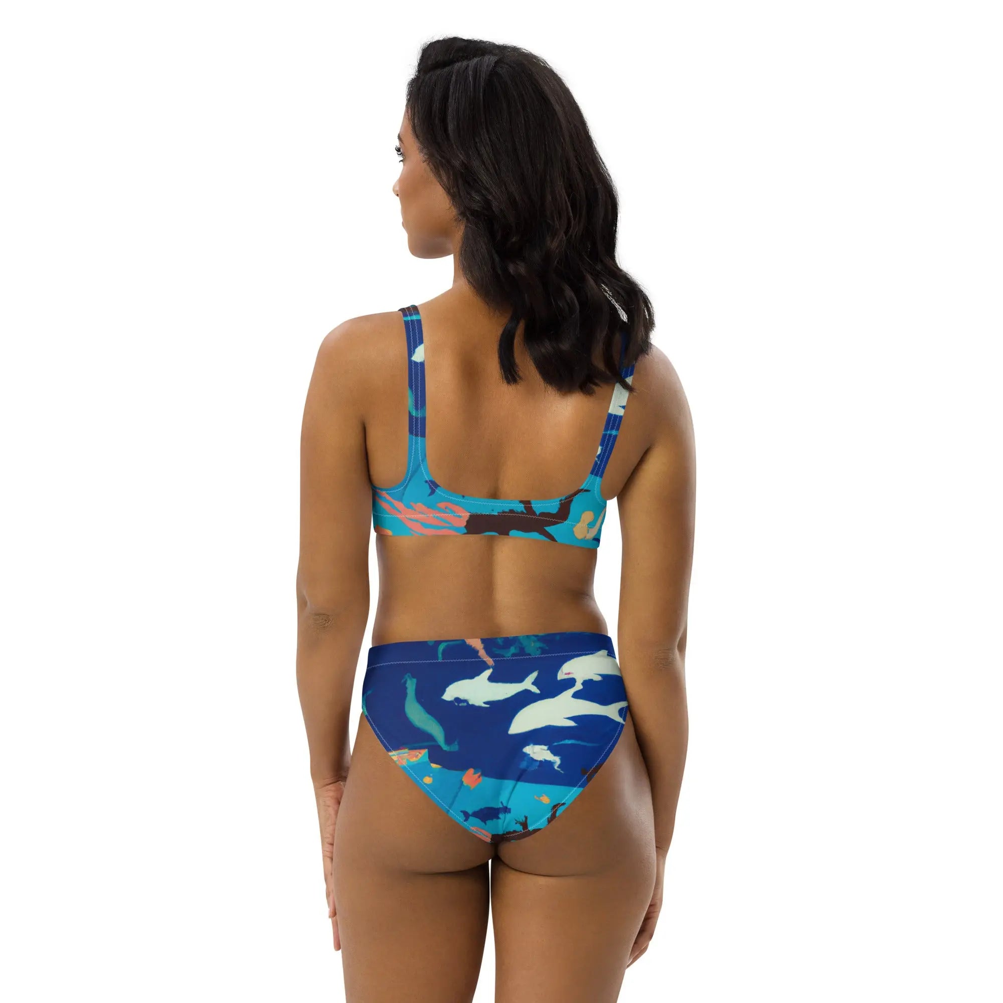 Eco-Friendly High Waisted Bikini Set for Women - Marine World Print Swimwear | Sustainable Recycled Fabric Beachwear for Pool, Vacation & Summer Fashion
