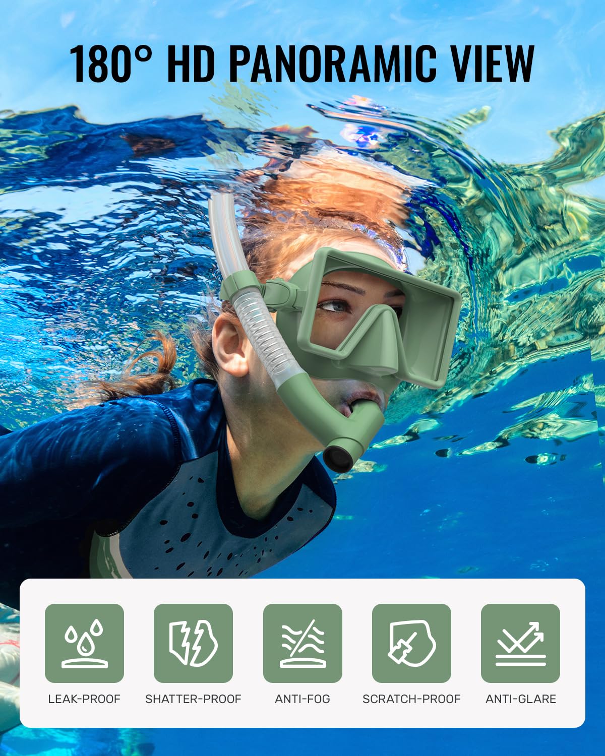 **WSTOO Anti-Fog Snorkel Mask - Panoramic Diving Mask with Tempered Glass, Leak-Proof & Shatterproof Design - Anti-Glare Scuba Goggles for Adults & Teens - Perfect for Ocean, Pool & Beach Swimming**