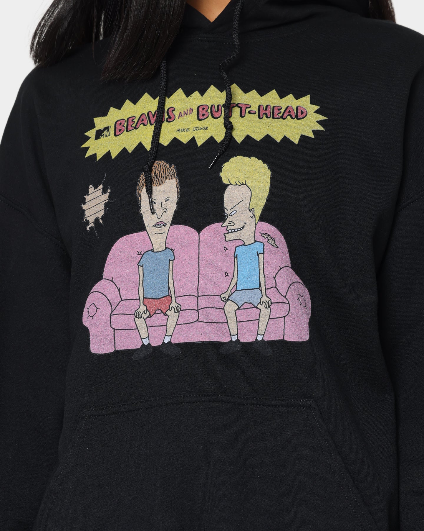 American Thrift X Beavis & Butthead Couch Hoodie - Black Pullover Sweatshirt for Casual Wear & Street Style