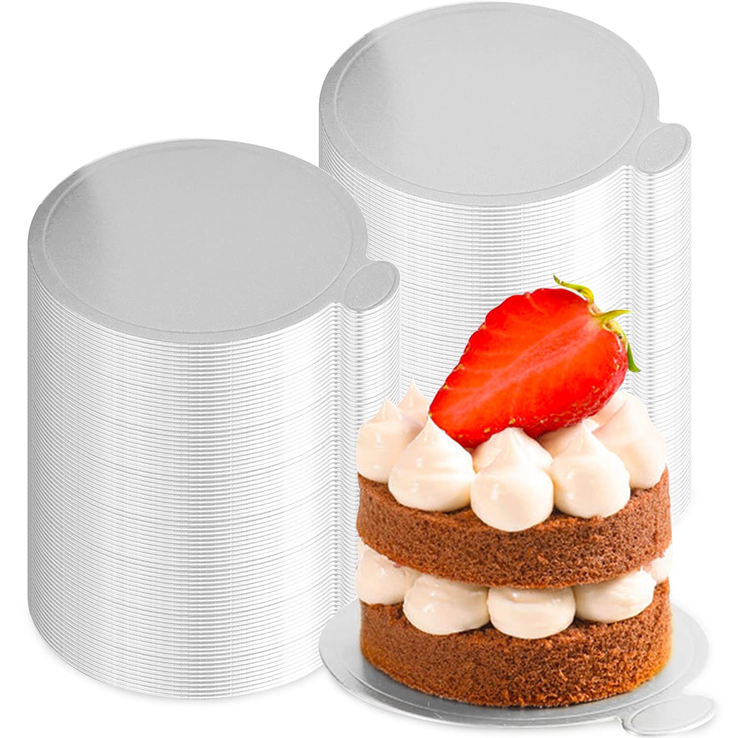 200 Pcs Mini Cake Boards - Silver Round Grease Proof Dessert Displays for Mousse Cakes, Cupcakes & Pastries | Perfect for Baking, Party Serving & Dessert Presentation