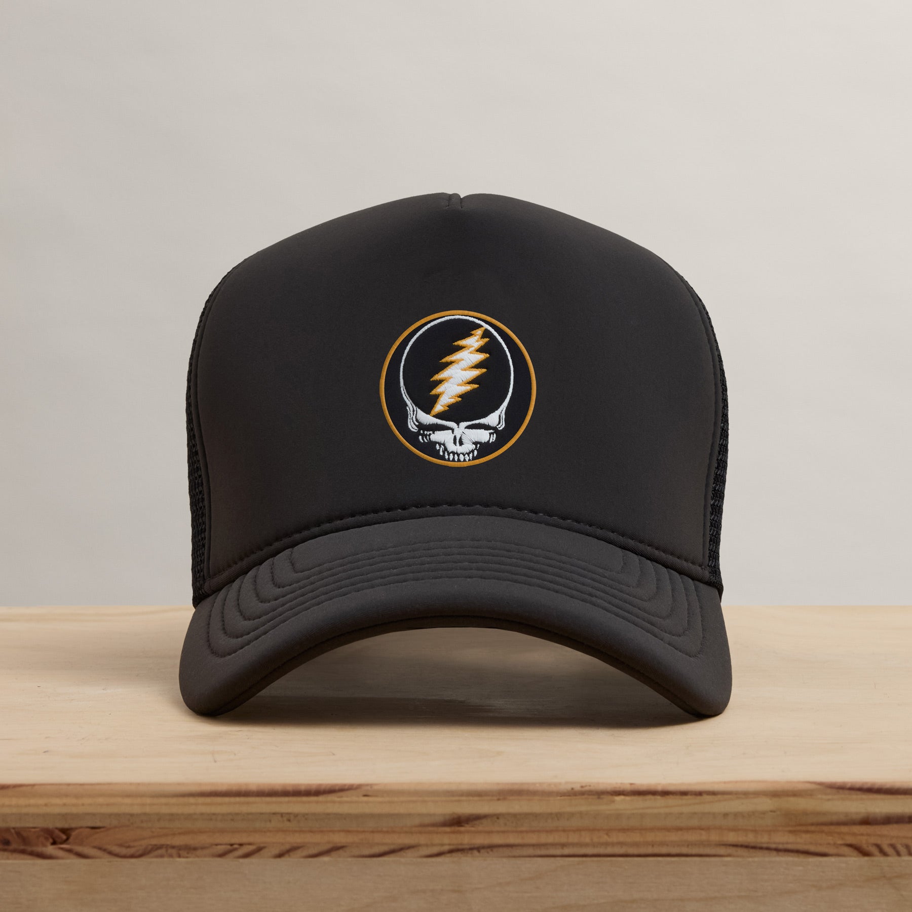 Grateful Dead Embroidered Patch Trucker Hat - Carbon Grey | Vintage Style Adjustable Baseball Cap for Music Fans & Festival Goers
