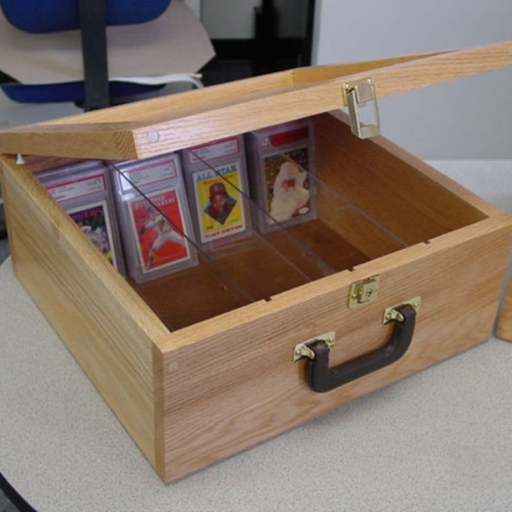 Premium Wooden Baseball Card Storage Box - Holds Graded & Ungraded Trading Cards - Secure Collectible Card Organizer for Display & Protection - Perfect for Home, Office, or Sports Memorabilia Collections