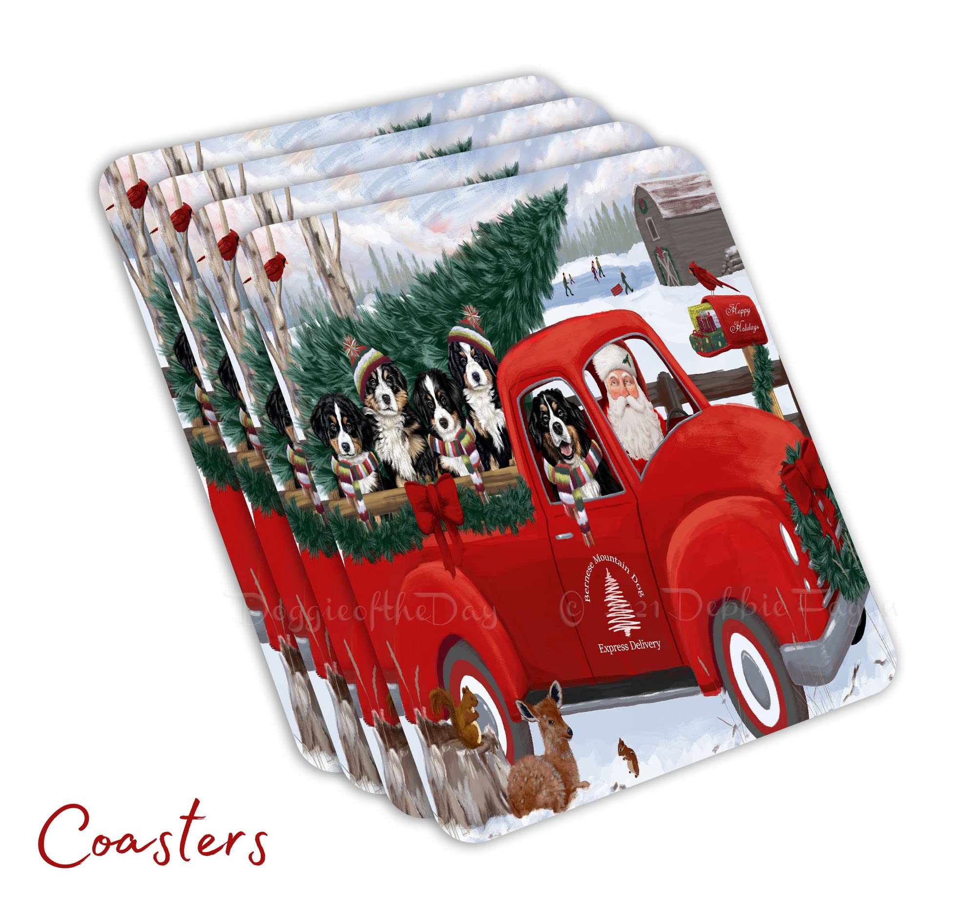 Premium Christmas Gift Basket for Dog Lovers - Santa Express Delivery with Red Truck Design, Bernese Mountain Dog Themed Blanket, Pillow, Coasters, Magnet, Coffee Mug & Ornament Set | Perfect Holiday Gift for Pet Owners, Home Decor & Cozy Winter Nights