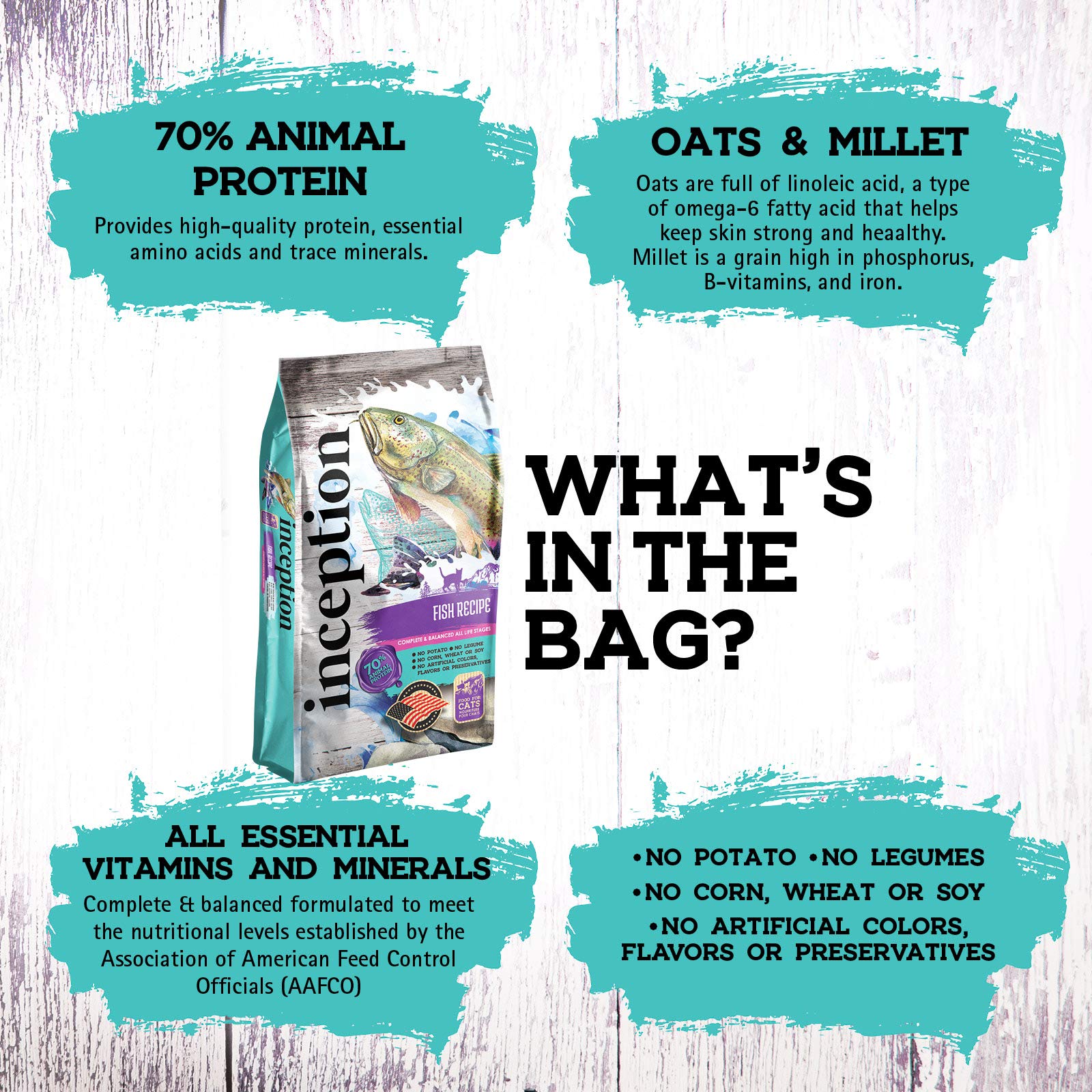 Inception® Dry Cat Food Fish Recipe – Grain-Free, High-Protein, Legume-Free Cat Food for Adult Cats – Complete & Balanced Nutrition – 4 lb Bag – Perfect for Indoor & Outdoor Cats