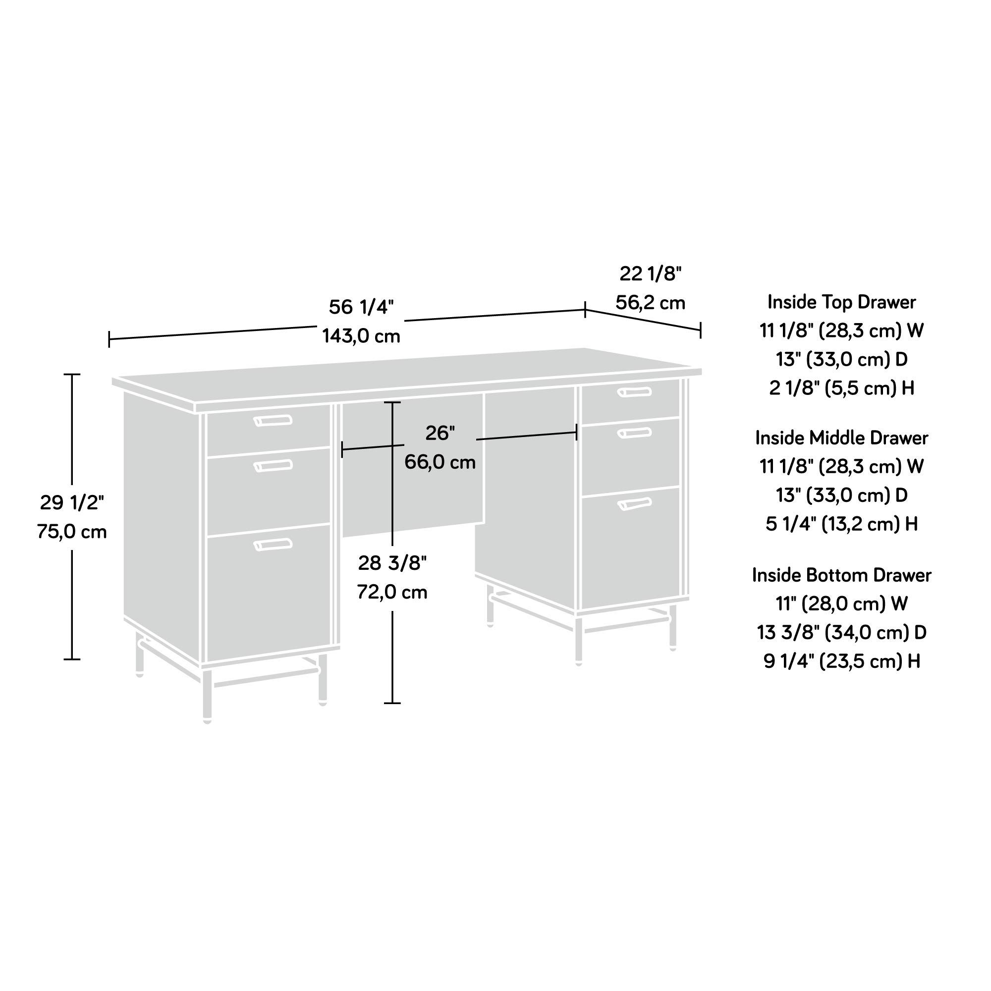 Sauder Anda Norr Executive Desk - Sky Oak Finish - Modern Office Desk for Home & Business Workspaces