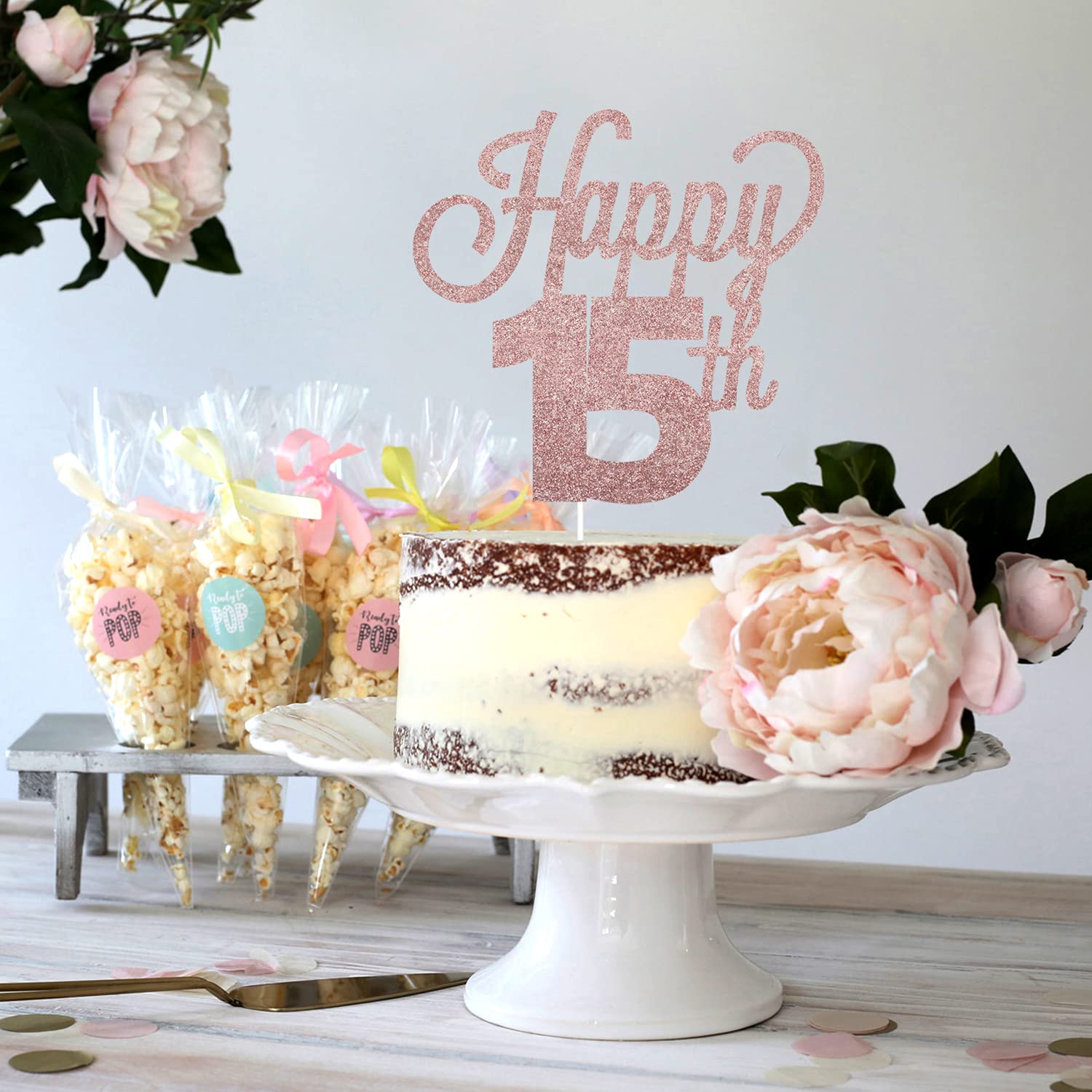 Happy 15th Birthday Cake Topper - Cheers to Fifteen Years Party Decorations for Teens | Cake Centerpiece Sign for Sweet 16, Quinceañera & Milestone Celebrations