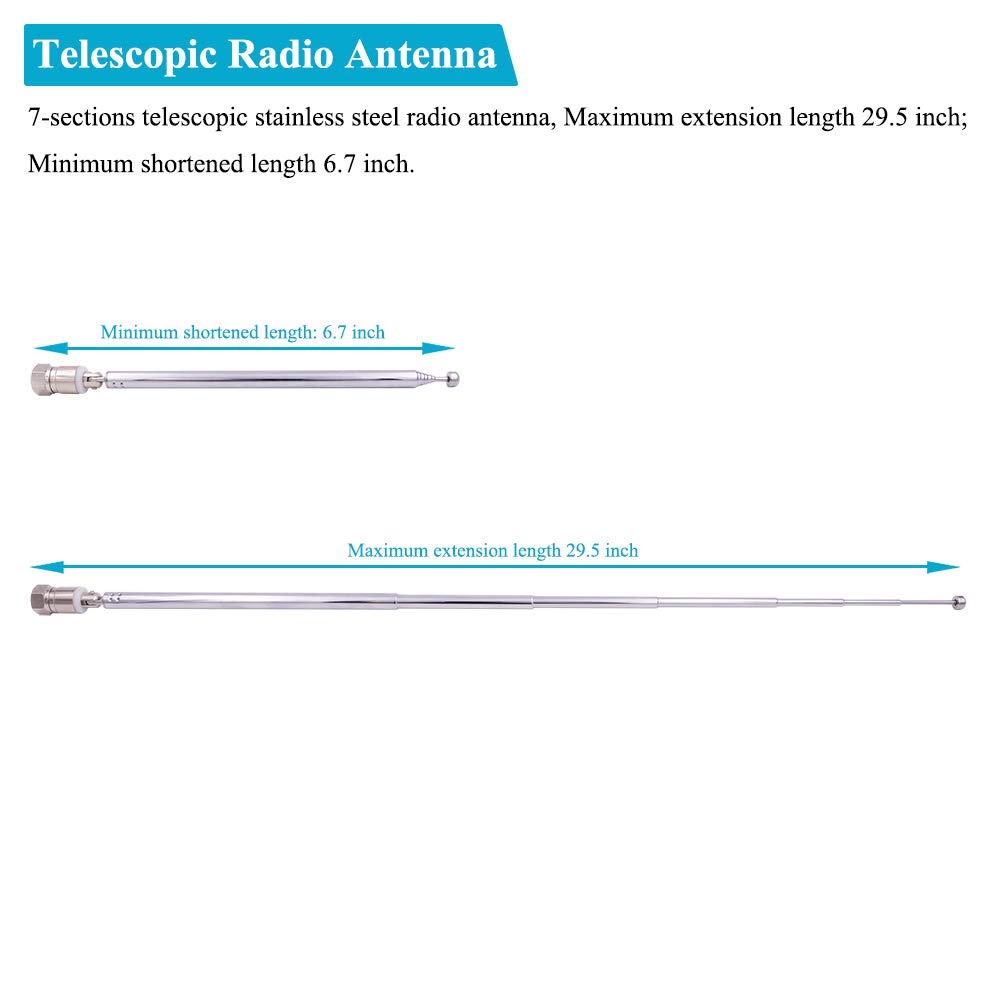 Fancasee FM Antenna Telescopic 75 Ohm Male Plug with PAL/BNC/3.5mm Adapter - Indoor Outdoor FM Radio Antenna for AV Stereo Receiver, Home Theater & Amplifier Systems - Perfect for Home Entertainment, Car Audio & DIY Projects