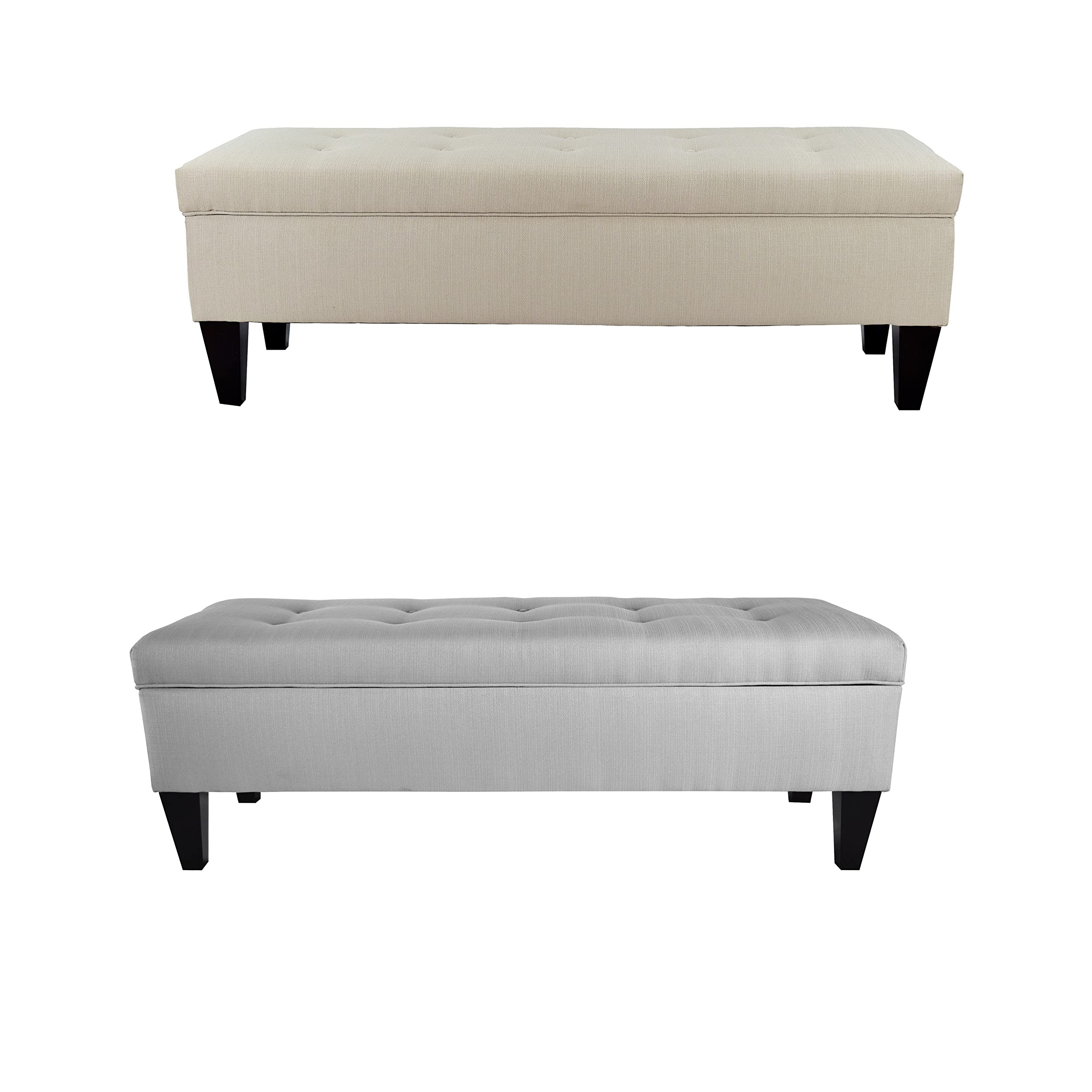 MJL Furniture Designs Brooke Collection Button Tufted Upholstered Long Bedroom Storage Bench, Sachi Series, Khaki - Perfect for Bedroom Seating, Entryway Storage & Home Organization