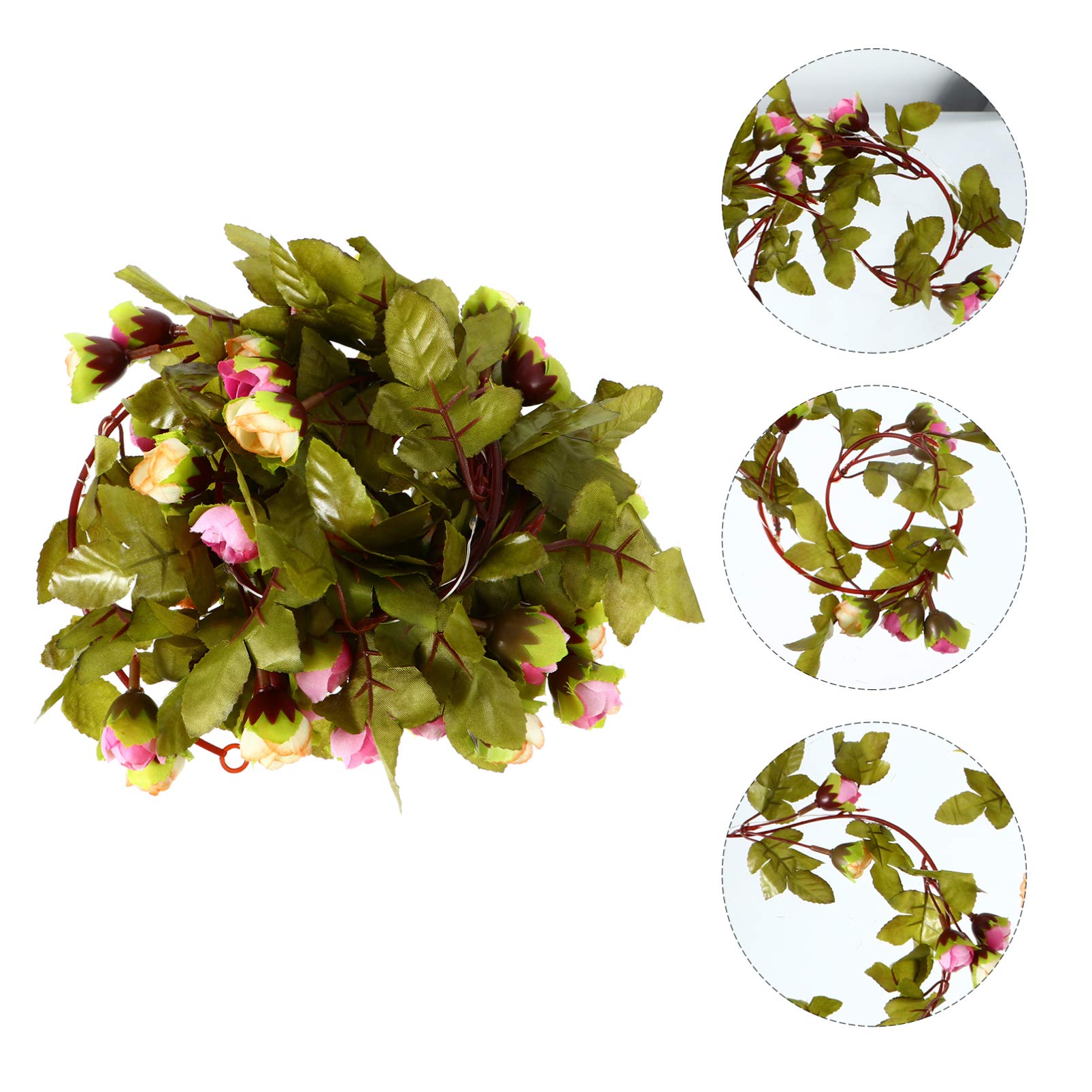 Artificial Rose Flower Garland with LED Lights - Pink Wedding Christmas Party Decor, Floral Wreath for Home, Garden, and Holiday Celebrations