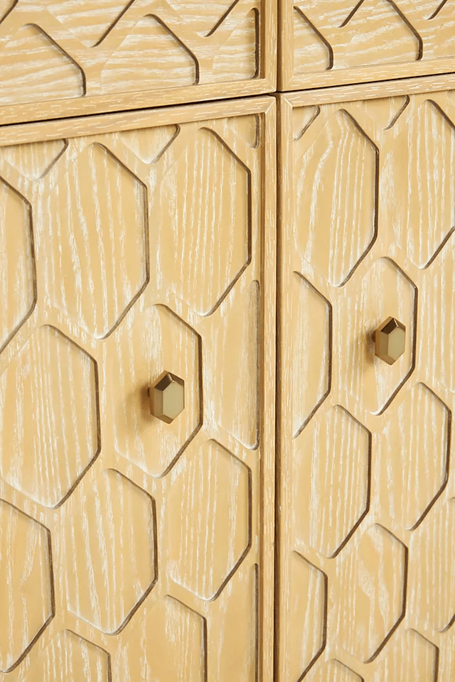 Hand Carved Textured Trellis Entryway Cabinet - Solid Wood Storage Furniture for Hallway, Foyer & Living Room Organization | Rustic Home Decor
