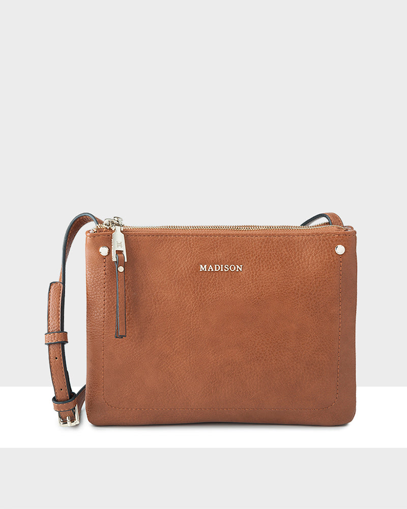 Charlotte Double Zip Crossbody Bag with Fixed Strap - Stylish & Secure Hands-Free Purse for Women, Perfect for Travel, Shopping & Everyday Use