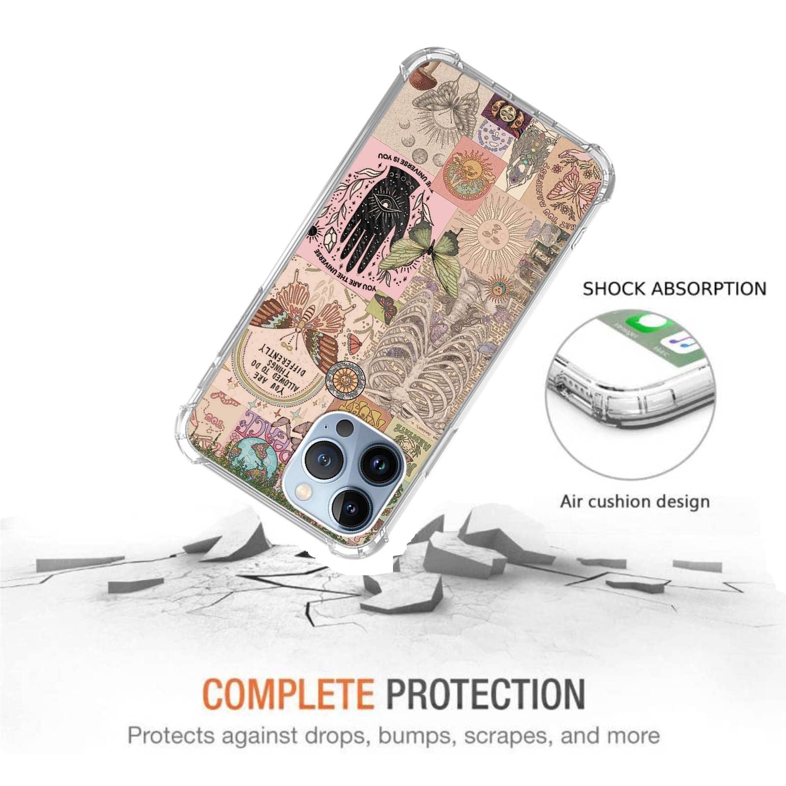 Vintage Hippie Aesthetic Collage Phone Case for iPhone 11 Pro Max - Sun, Butterfly & Flower Design, Slim Shockproof TPU Bumper Protective Cover | Perfect for Music Festivals, Boho Lovers & Nature Enthusiasts