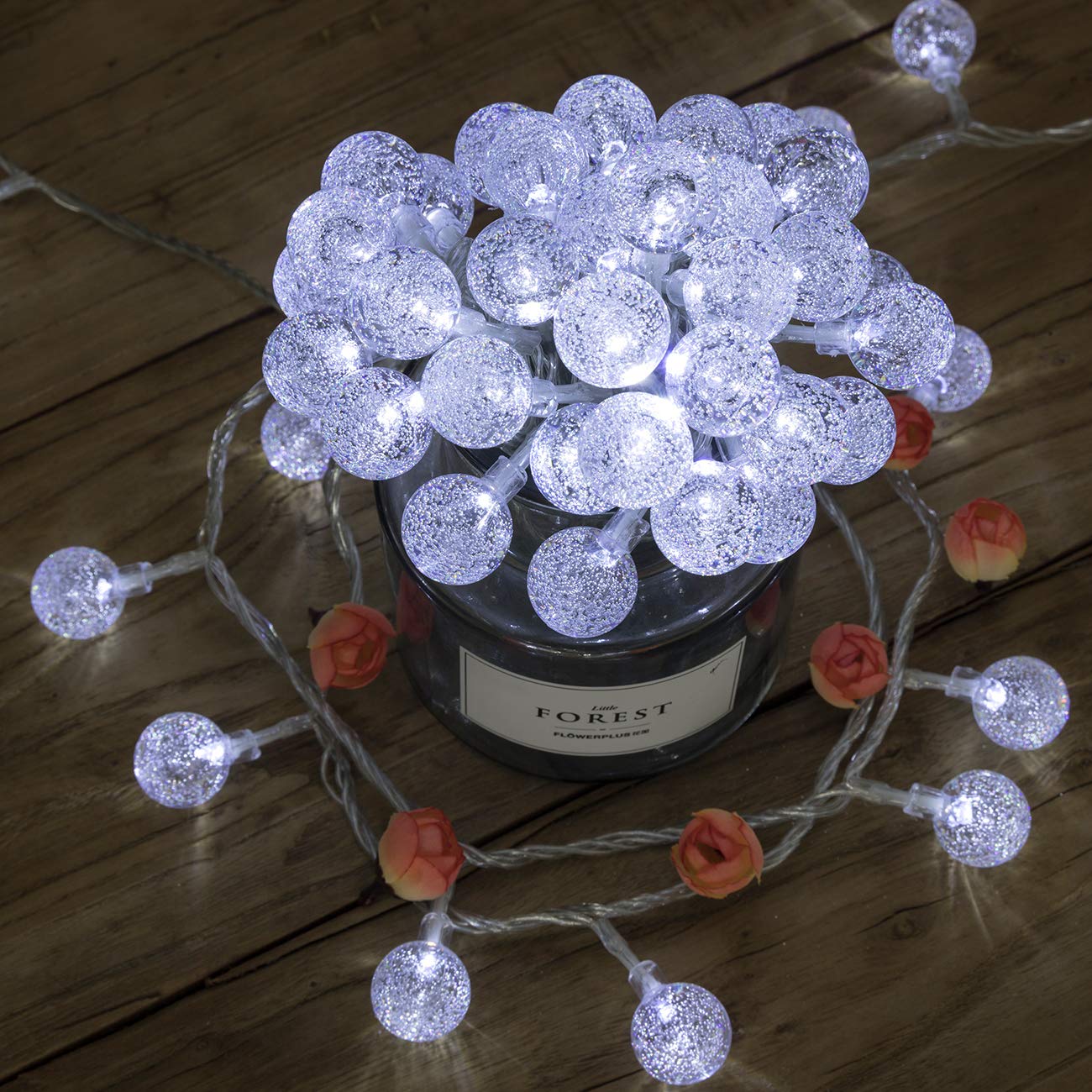 100 LED 49 FT Crystal Bubble Ball Fairy String Lights with Remote - 8 Lighting Modes, Extendable Design for Indoor/Outdoor Wedding, Christmas Tree, Garden, Patio & Party Decor (White) - Perfect for Bedroom, Backyard, Holiday & Special Event Lighting