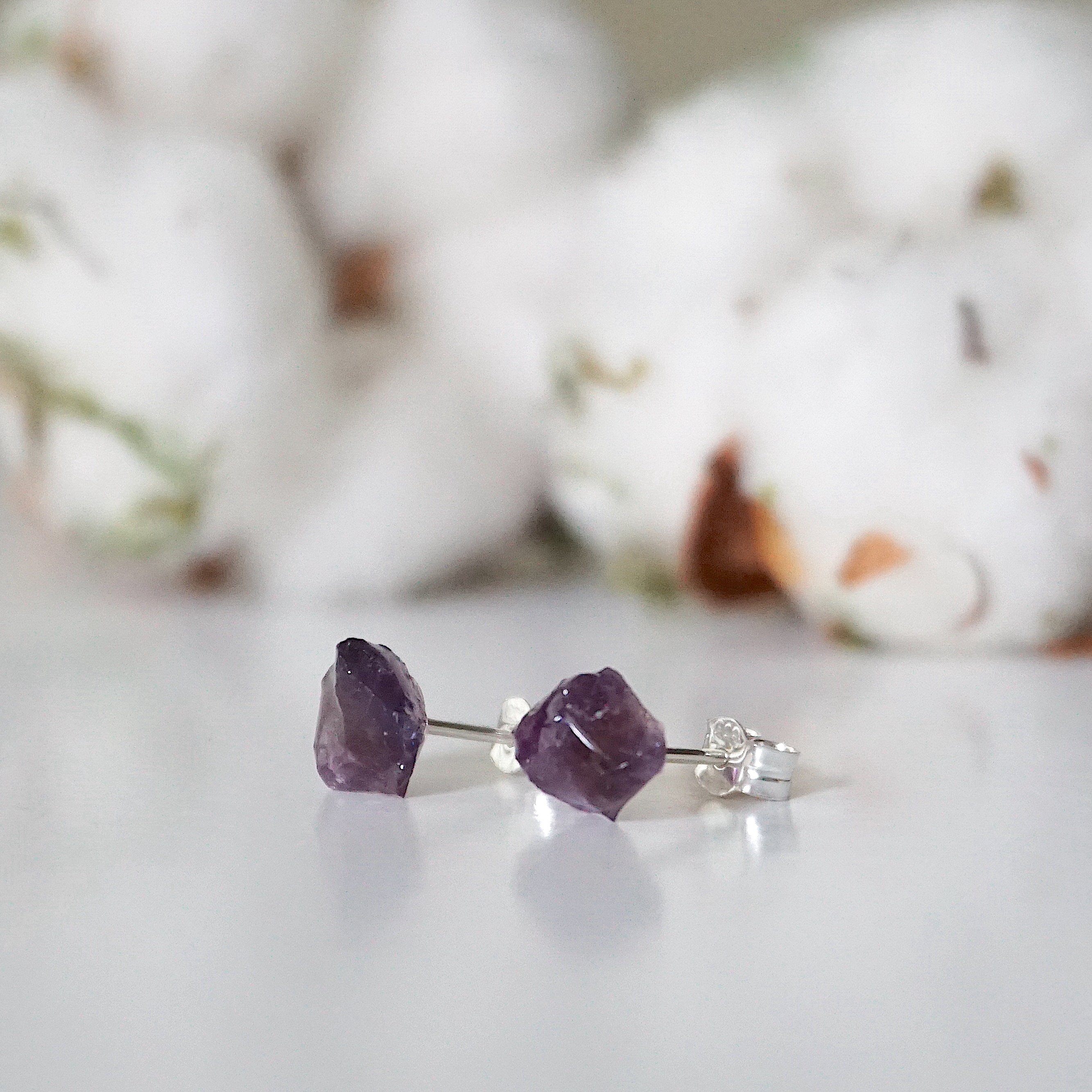 Natural Amethyst Stud Earrings for Women - Hypoallergenic Post Earrings for Sensitive Ears - Perfect for Everyday Wear, Office & Special Occasions