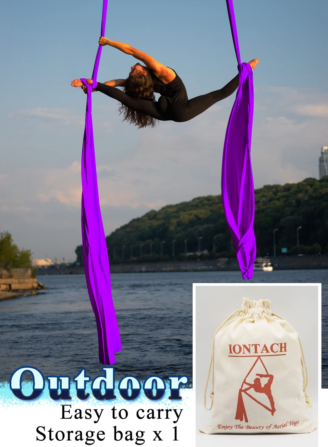 IONTACH 9 Yards Aerial Yoga Hammock Kit - Low-Stretch Fabric Yoga Swing Set for Beginners with Full Accessories | Perfect for Home Gym, Dance Training & Aerial Silks Practice