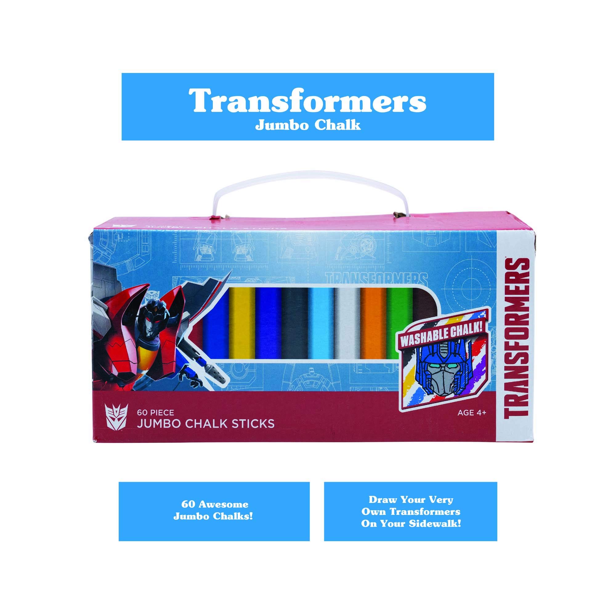 Transformers Jumbo Box of 60-Piece Sidewalk Chalk - Kids Outdoor Drawing Toys for Driveway Art & Summer Activities