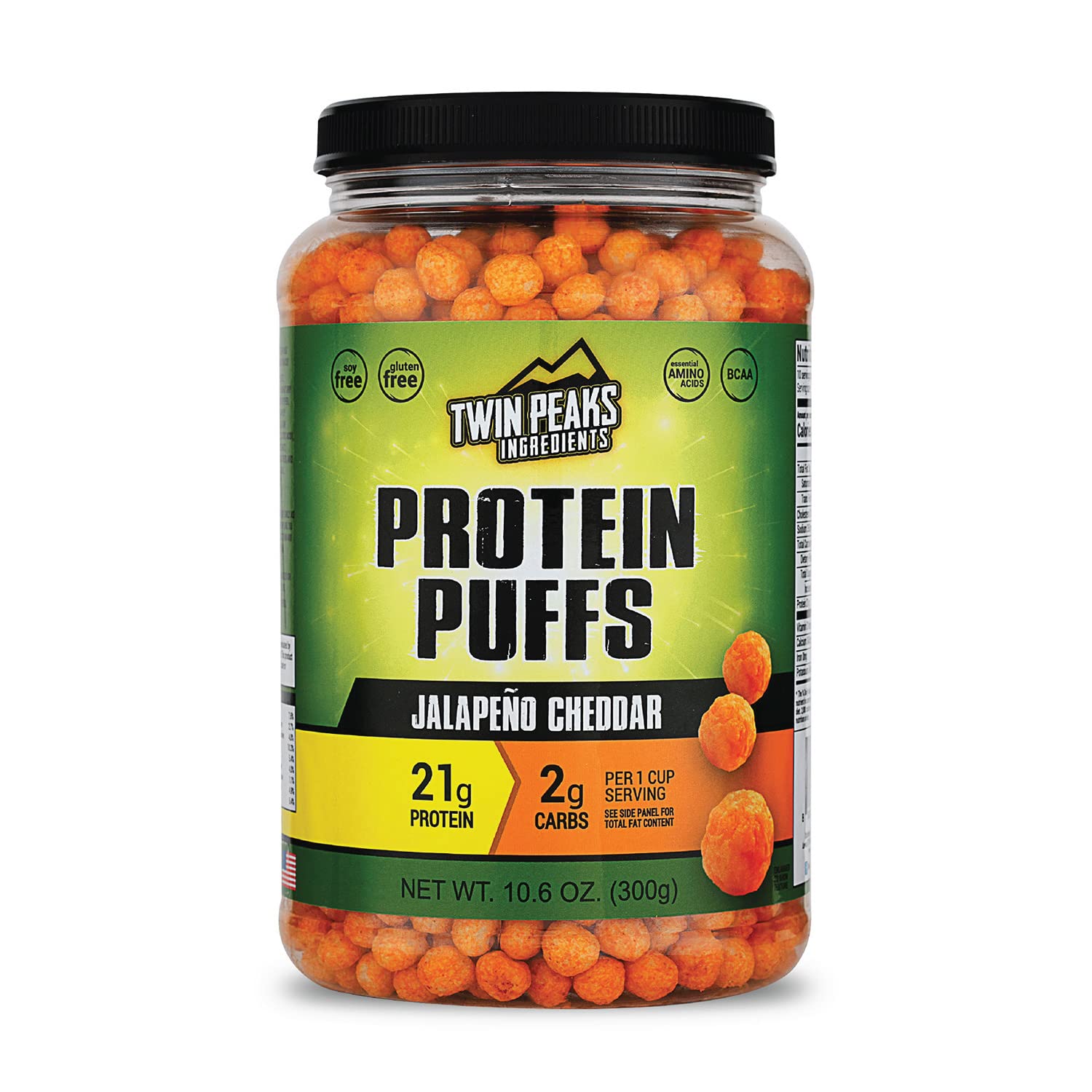 Twin Peaks Protein Puffs - Keto Friendly Low Carb Snack, Jalapeno Cheddar Flavor (10.6oz, 21g Protein, 2g Net Carbs) | High Protein Crunchy Healthy Snacks for Weight Loss, Gym & On-the-Go Lifestyle