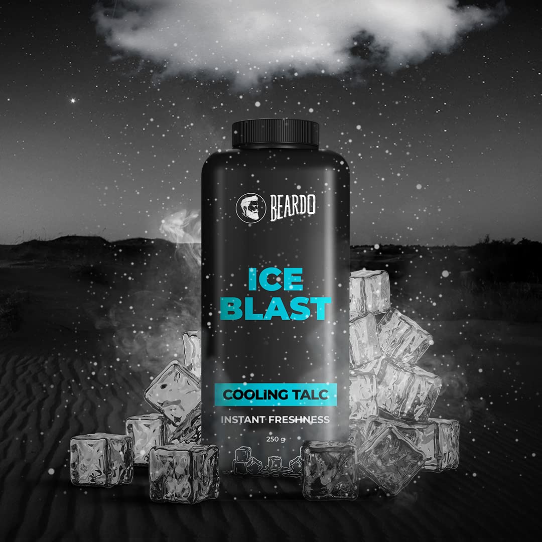 Beardo Ice Blast Cooling Talcum Powder for Men - 250g | Menthol Infused Instant Cooling Body Powder with Aloe Vera & Vitamin E | Perfect for Gym, Travel & Hot Weather Relief