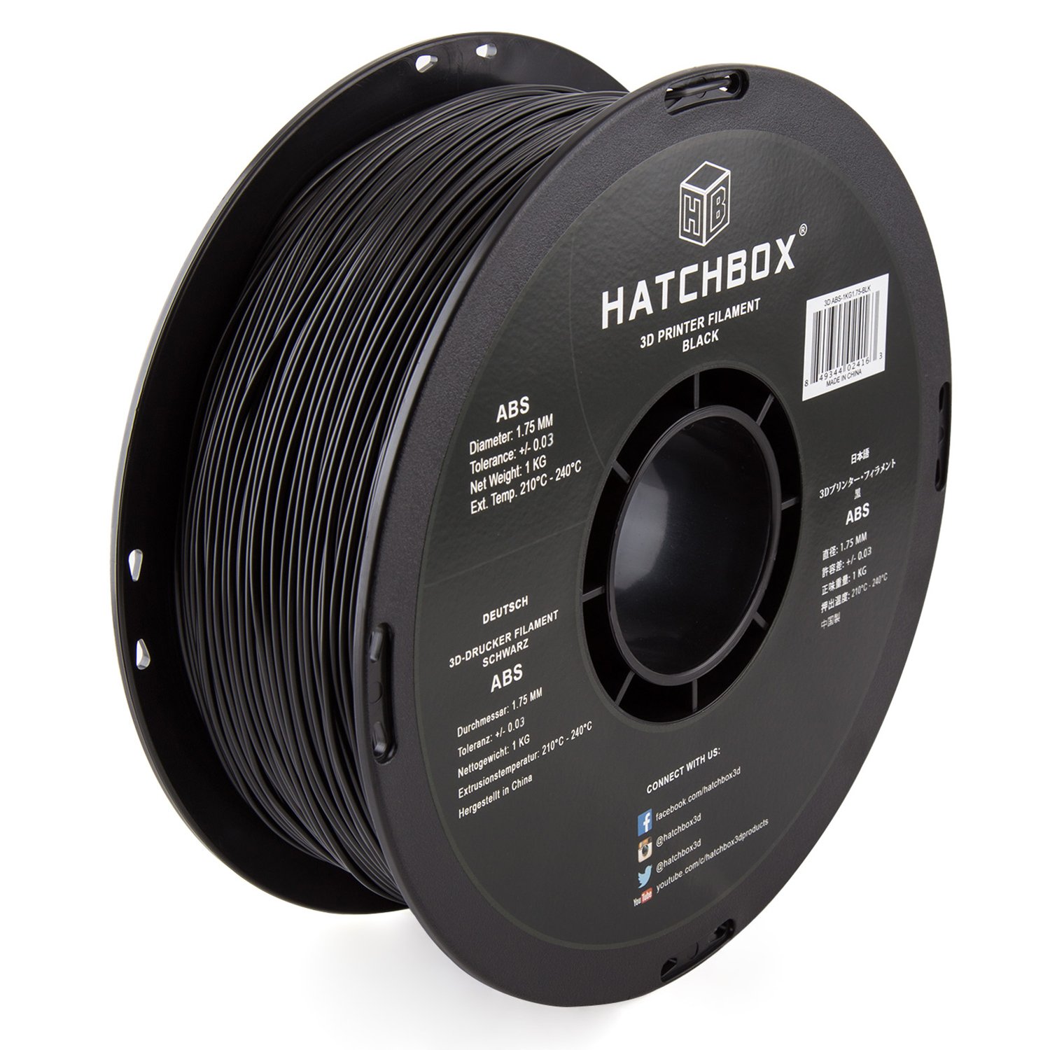HATCHBOX Premium ABS 3D Printer Filament - 1.75mm Black, 1kg Spool with High Precision +/- 0.03mm Dimensional Accuracy - Perfect for 3D Printing Models, Prototypes & DIY Projects
