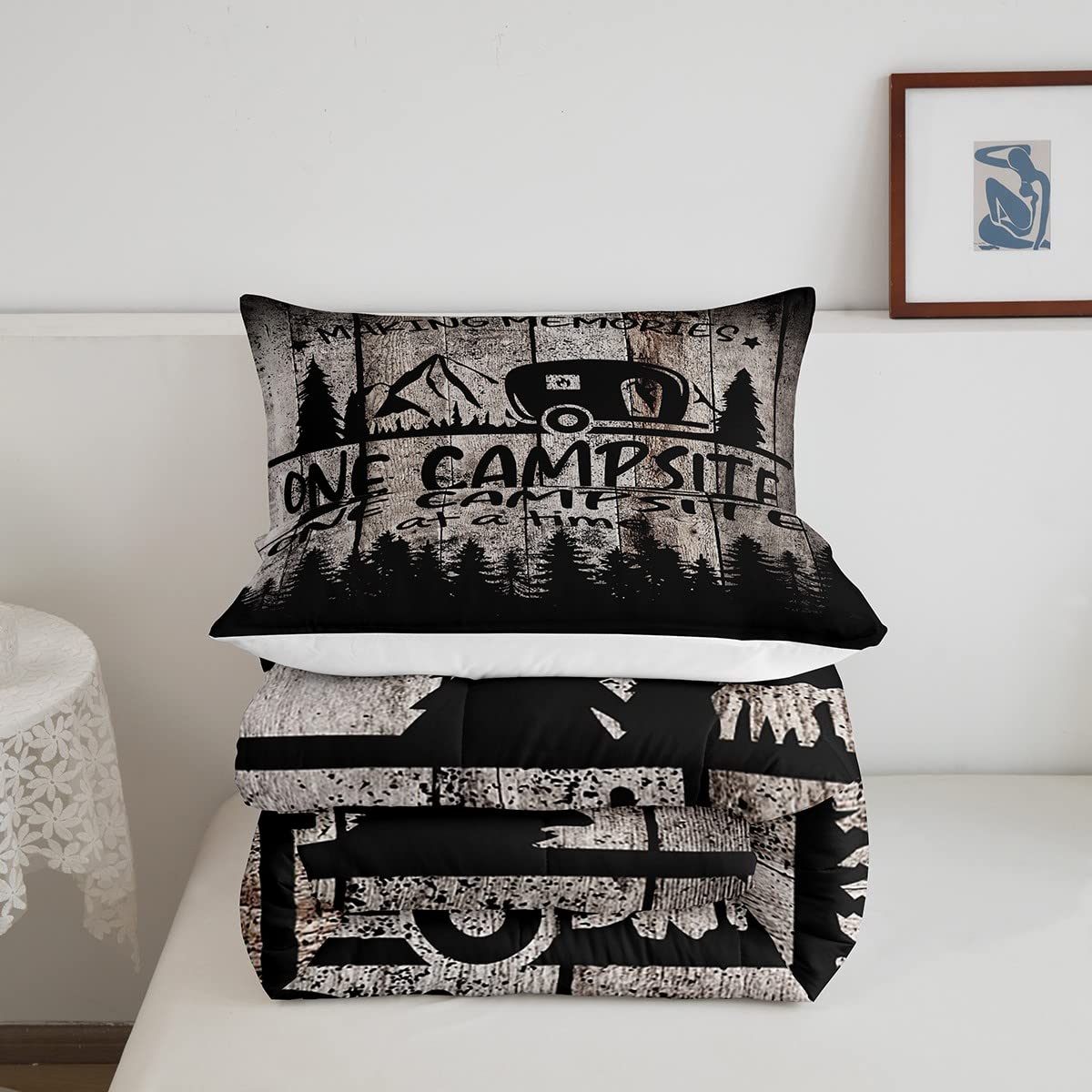 Feelyou Full Size Camper Comforter Set - Happy Camping Themed Bedding for Kids & Adults - Includes 1 Comforter & 2 Pillowcases - Perfect for RV Trips, Camping Adventures & Cozy Cabin Stays