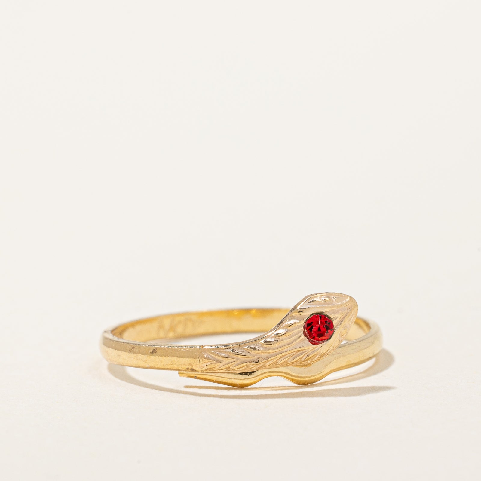 Elegant Red Glass Snake Ring with 0.02ct Sparkle | Size 4.5 | Perfect for Gothic Fashion, Halloween Costume & Unique Gift Giving