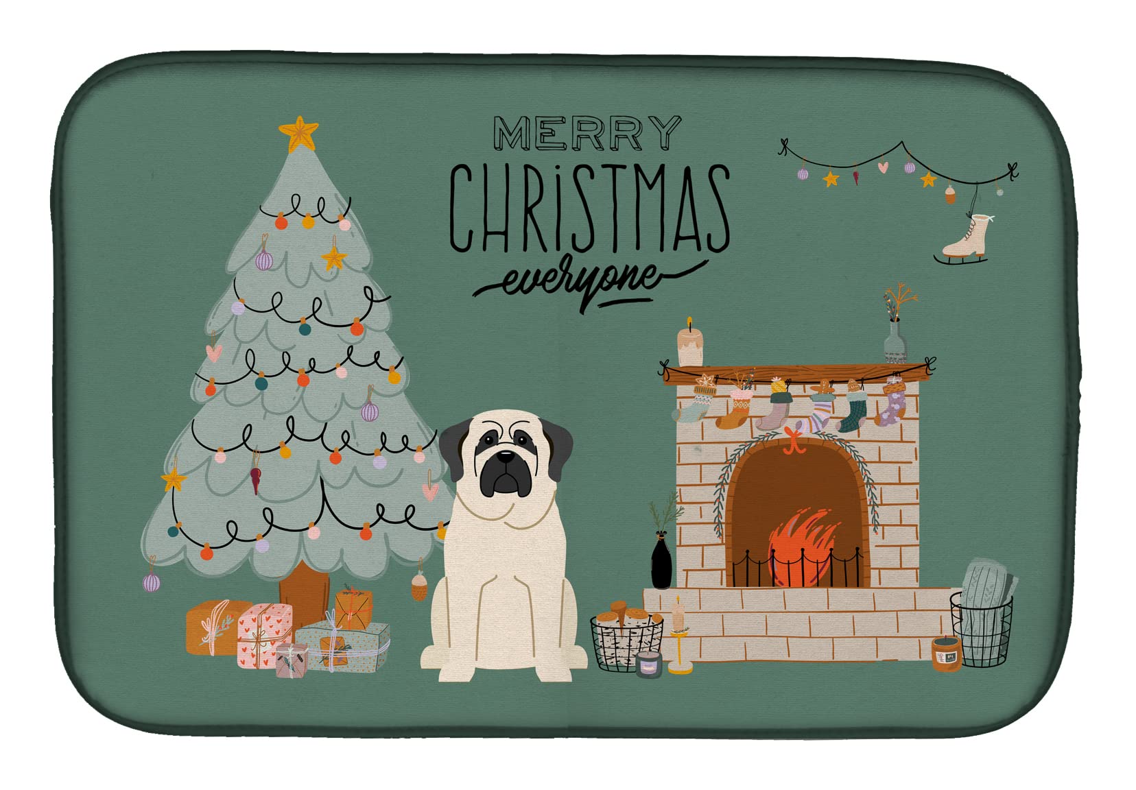 White Mastiff Christmas Dish Drying Mat - Absorbent Kitchen Counter Pad for Holiday Decor