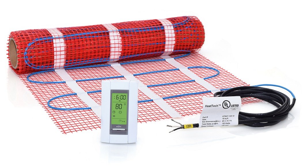 10 sqft Electric Radiant Floor Heating Mat Kit - 120V Underfloor Heating System for Tile, Stone & Vinyl Floors with Smart Floor Sensing Thermostat (Aube TH115-AF-120S) - Perfect for Bathrooms, Kitchens & Basements