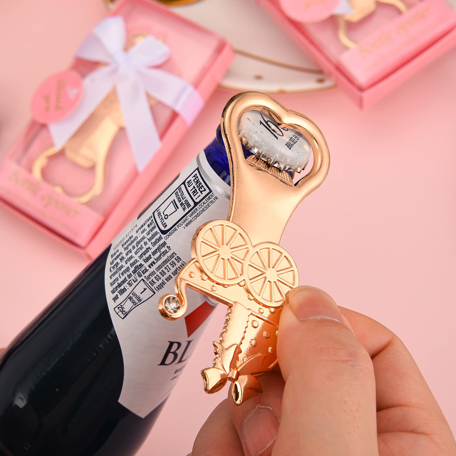 24-Pack Baby Shower Bottle Openers - Carriage Shape Gift Box for Party Favors & Decor
