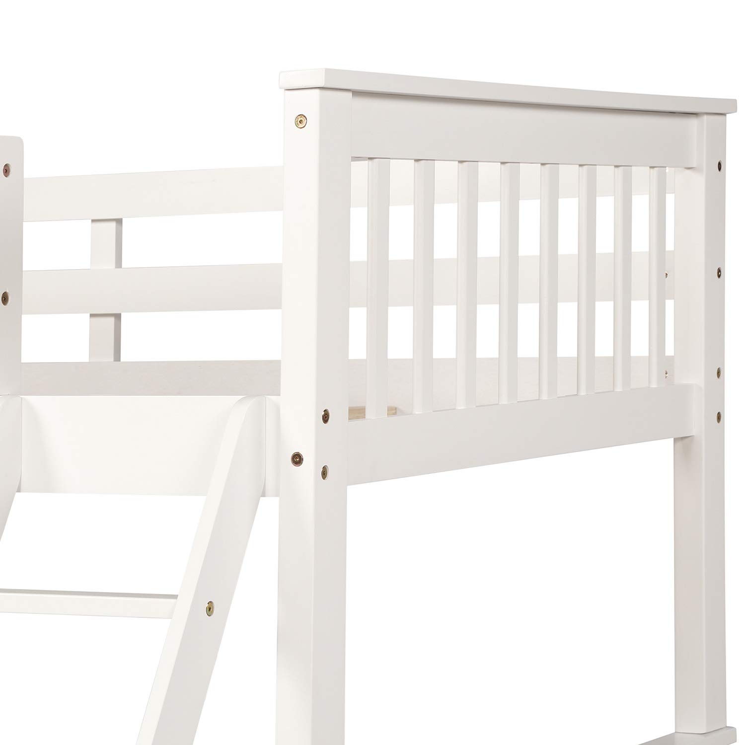 MERITLINE Twin Over Full Wood Bunk Bed Frame with Storage Drawers - White | Space-Saving Kids Bedroom Furniture for Siblings or Sleepovers