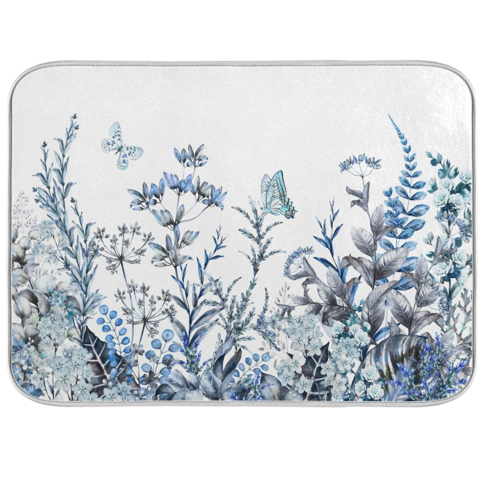 Premium Microfiber Dish Drying Mat with Butterfly Floral Design - Super Absorbent Kitchen Counter & Sink Mat for Dishes, Utensils & Cookware (18