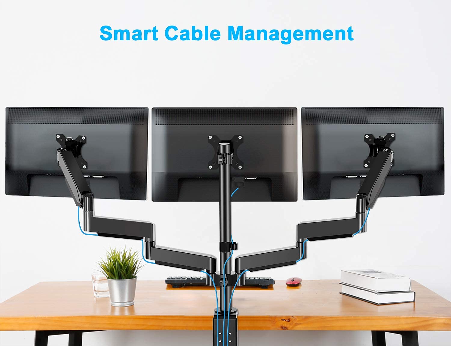 MOUNT PRO Triple Monitor Stand & Single Free-Standing LCD Monitor Mount - Adjustable Ergonomic Desk Mount for Home Office & Gaming Setup
