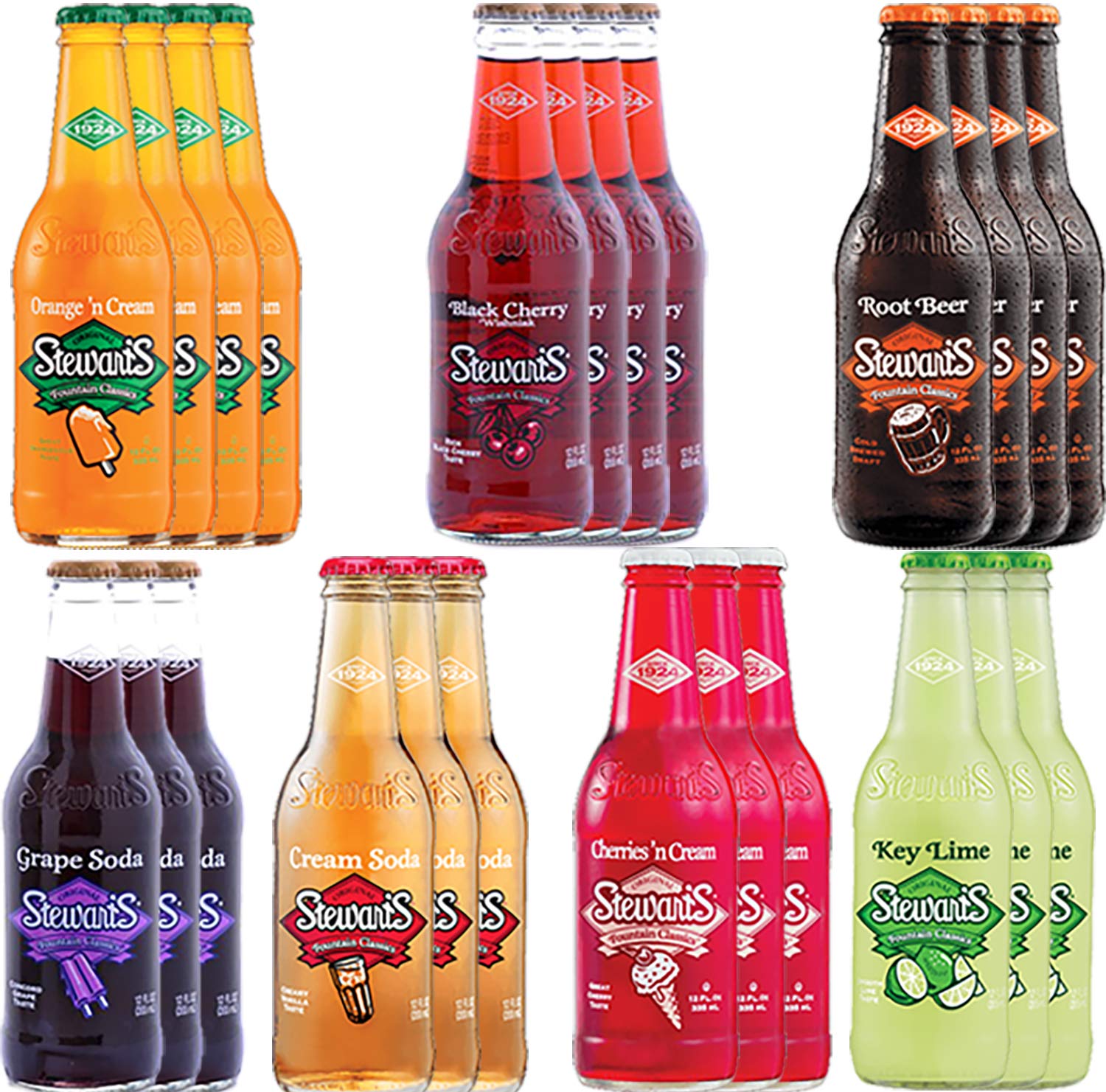 Stewart's Soda Variety Pack - 24 Glass Bottles (12 oz Each) - Assorted Flavors for Parties, Gifts & Refreshment