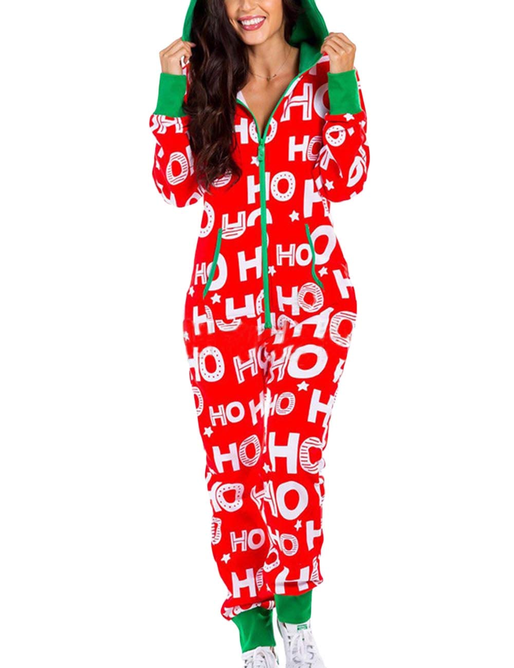RINTONIX Women's & Men's Ugly Christmas Pajama Onesie - Festive Holiday Zipper Hoodie Jumpsuit for Couples & Family Matching Outfits - Perfect for Christmas Parties, Family Photos & Cozy Winter Nights