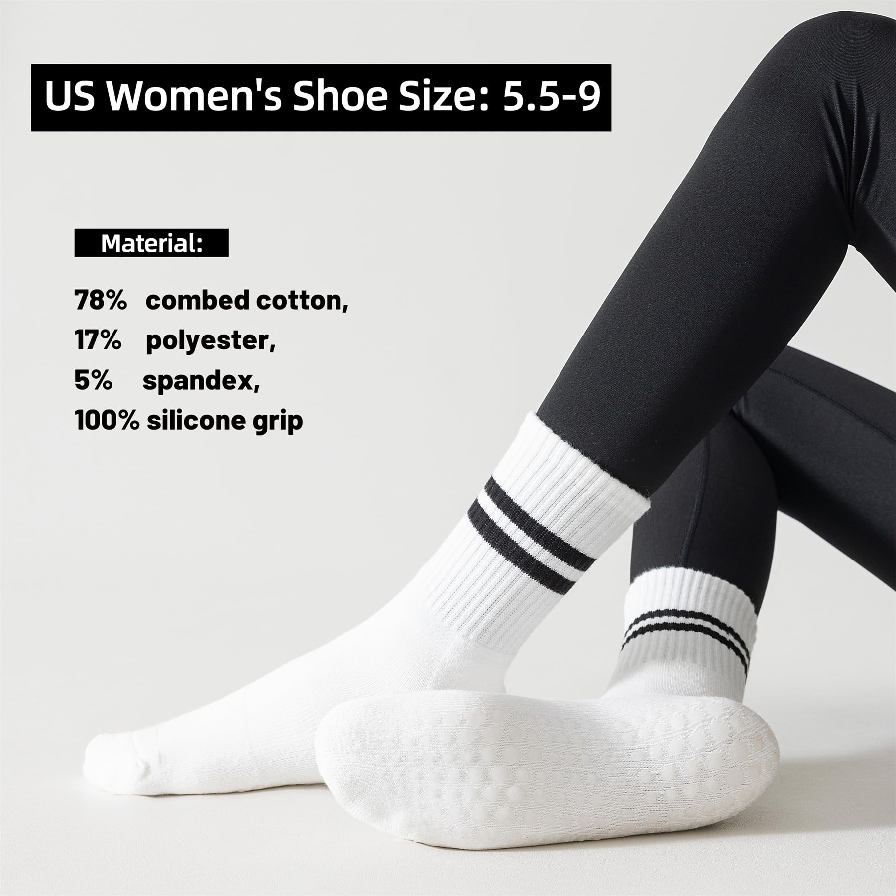 Flydo 3 Pack Non-Slip Grip Socks for Women - Anti-Slip Yoga Socks with Grips for Pilates, Barre, Ballet & Dance Workout - Perfect for Studio Classes, Home Workouts and Gym Sessions