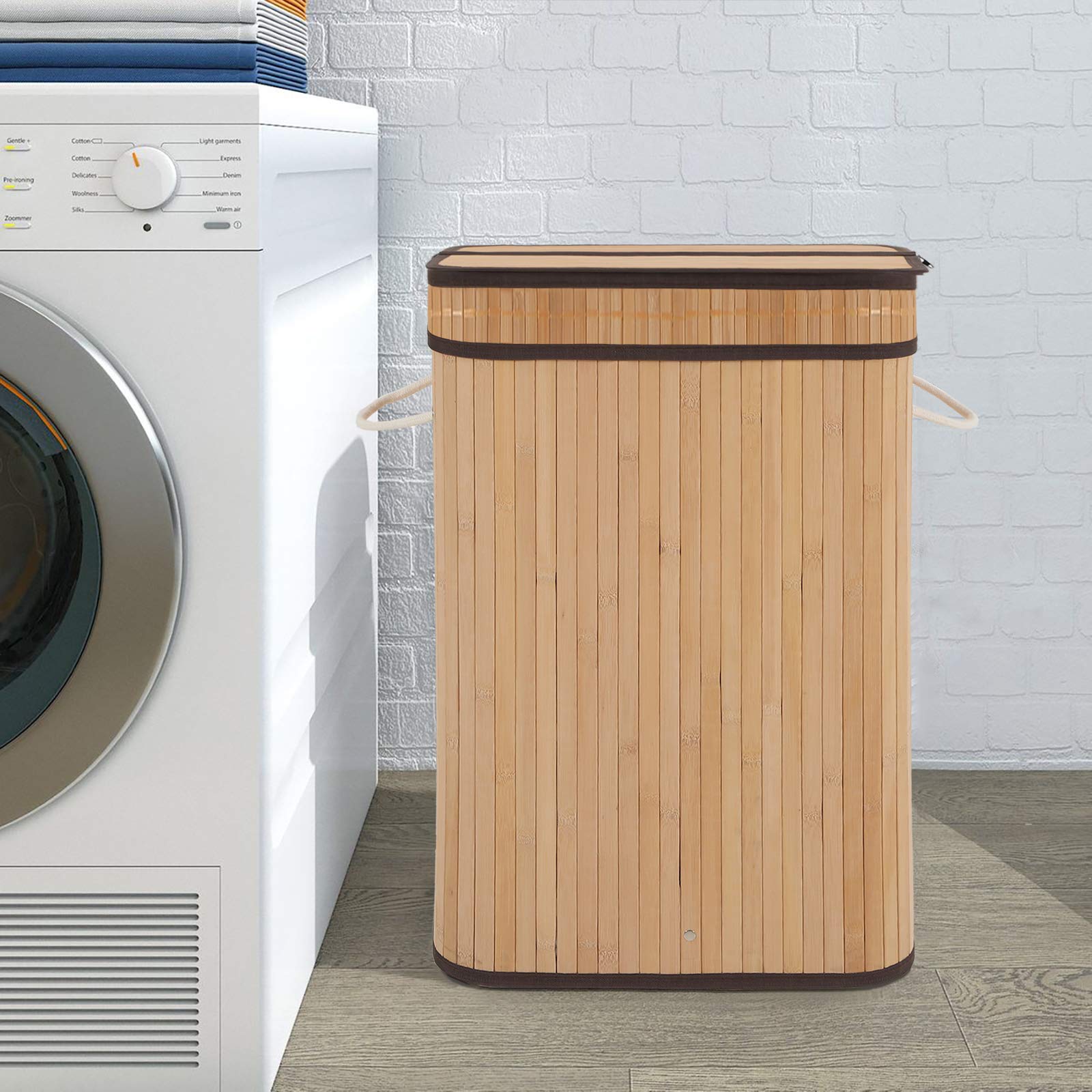 Sophia & William 72L Bamboo Laundry Hamper with Lid & Removable Liner - Collapsible Clothes Storage Basket with Handles for Bedroom, Bathroom & Laundry Room - Natural Bamboo Dirty Clothes Organizer for Home & Dorm Use