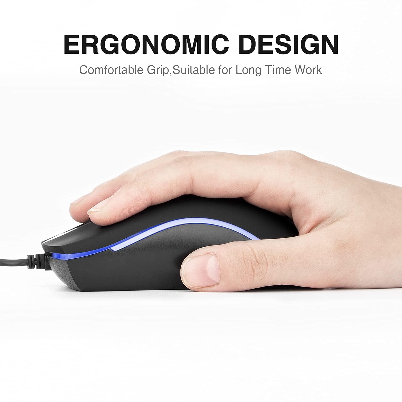 Rii RM105 RGB Wired Mouse - Ergonomic USB Optical Mouse for PC, Laptop & Chromebook - Gaming & Office Use
