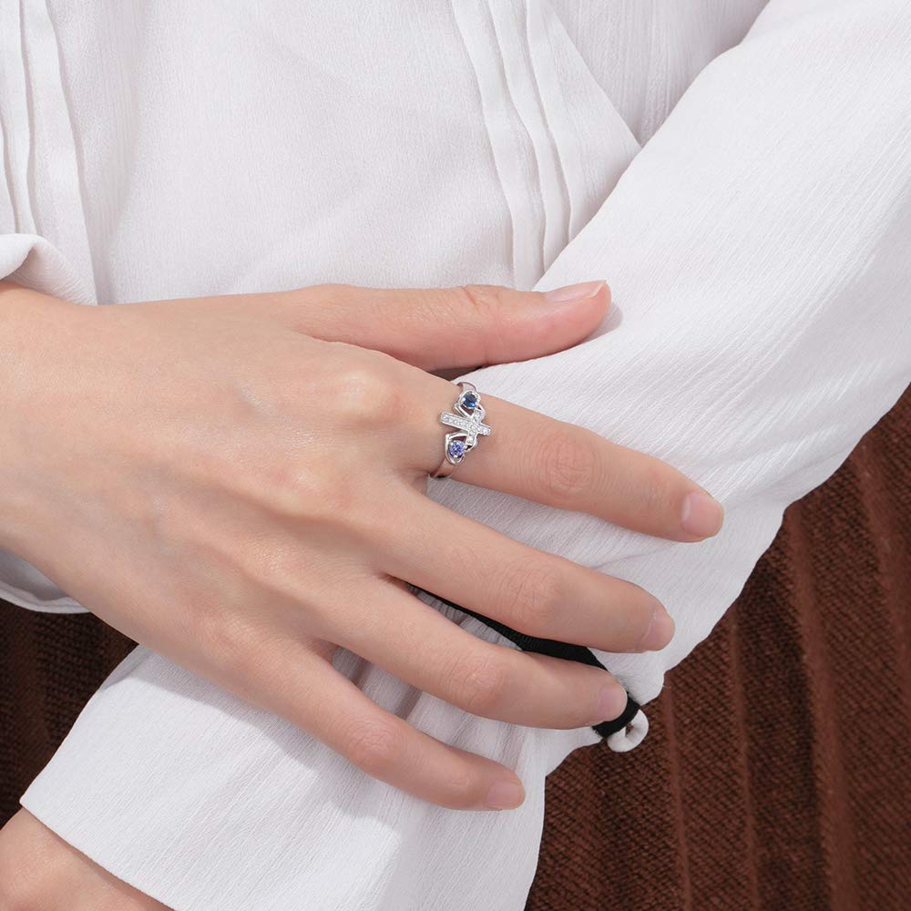 Personalized Promise Rings for Women - Custom Name & 2 Simulated Birthstones Sterling Silver Mother's Rings | Perfect Gift for Anniversary, Valentine's Day & Mother's Day