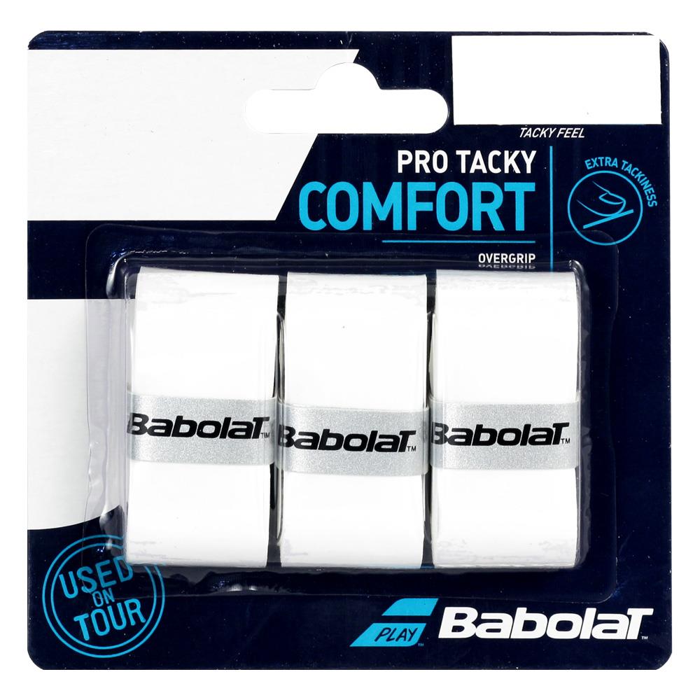 Babolat Pro Tacky Overgrip - 3 Pack White | Tennis Racquet Grip for Enhanced Control & Sweat Absorption | Perfect for Tennis, Pickleball & Racquetball Players