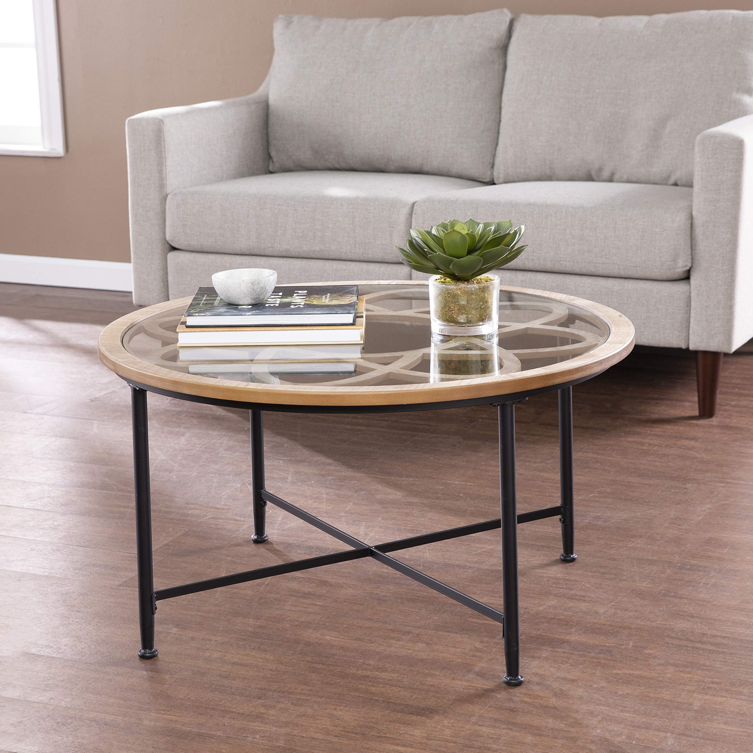SEI Furniture Melvoir Cocktail Table - Black/Natural Finish Coffee Table for Living Room, Lounge & Home Decor - Modern Side Table for Drinks & Snacks