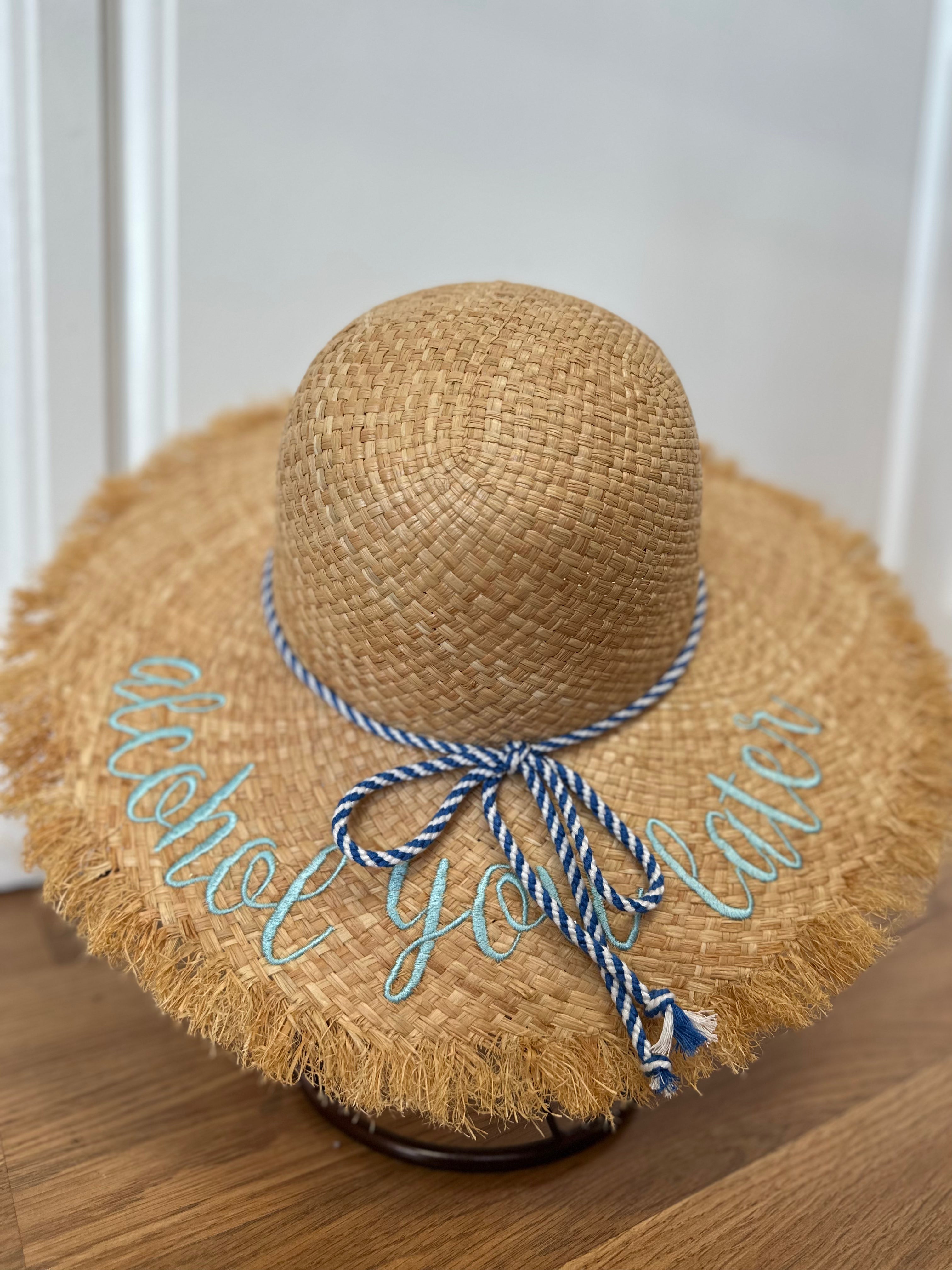 Alcohol You Later Beach Hat - Funny Drinking Sun Hat for Women & Men - Perfect for Pool Parties, Beach Vacations & Summer Cocktail Events