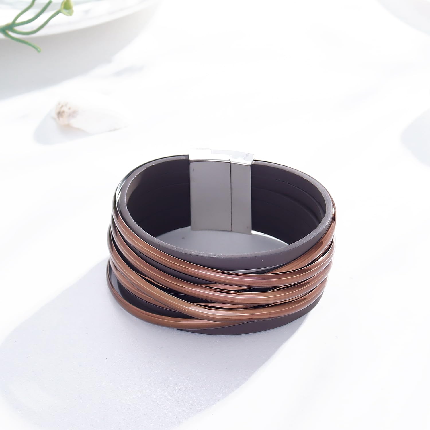 Boho Leather Wrap Bracelets for Women - Trendy Stackable Infinity Bracelets with Clasp - Handmade Adjustable Bangle Jewelry - Perfect for Festival, Beach, and Everyday Wear