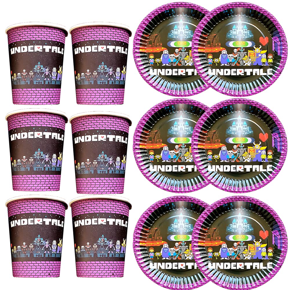 12-Piece Undertale Themed Party Supplies Set - 6 Cake Plates & 6 Kids Cups for Birthday Decorations, Favor Gifts, Dance Parties & Video Game Celebrations | Perfect for Themed Parties, Birthday Centerpieces & Gaming Events