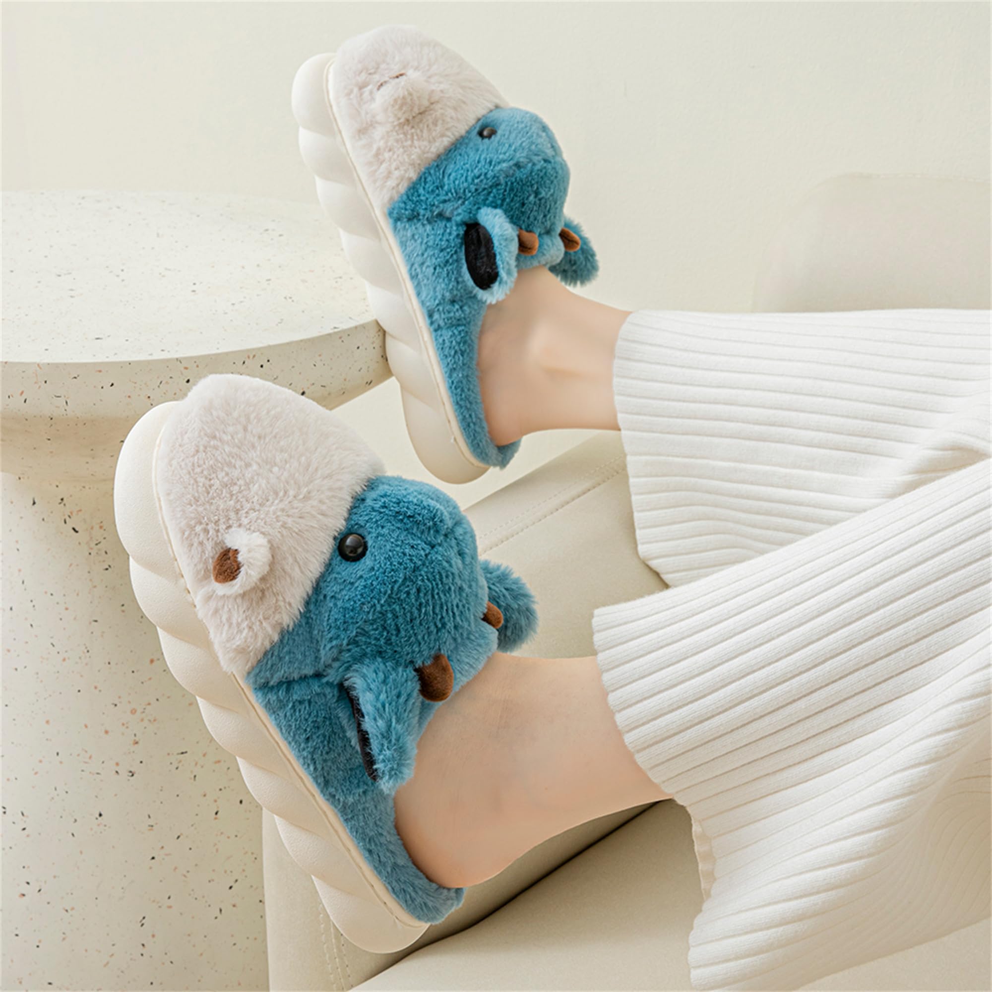 LANFIRE Women's Cute Hippo Slippers - Animal Themed Fuzzy House Shoes, Soft Plush Winter Warm Slippers for Indoor Comfort, Cozy Cotton Slippers for Women - Perfect for Lounge, Home, and Gift Giving