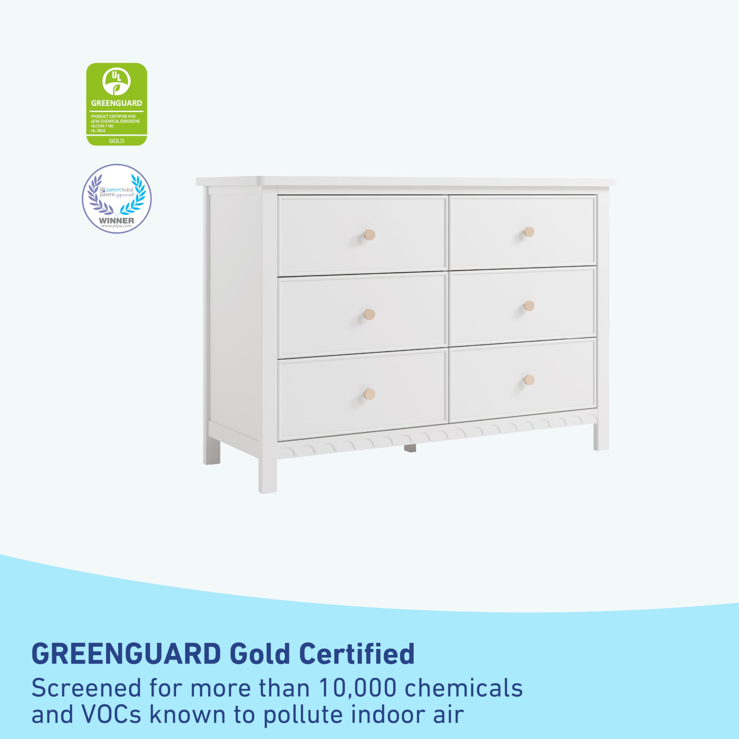 Graco Sasha 6-Drawer Dresser in White - GREENGUARD Gold Certified Nursery & Bedroom Dresser with Spacious Storage | Interlocking Drawer System | Easy Assembly with Pre-Installed Tracks | Perfect for Baby Room Organization & Home Storage Solutions