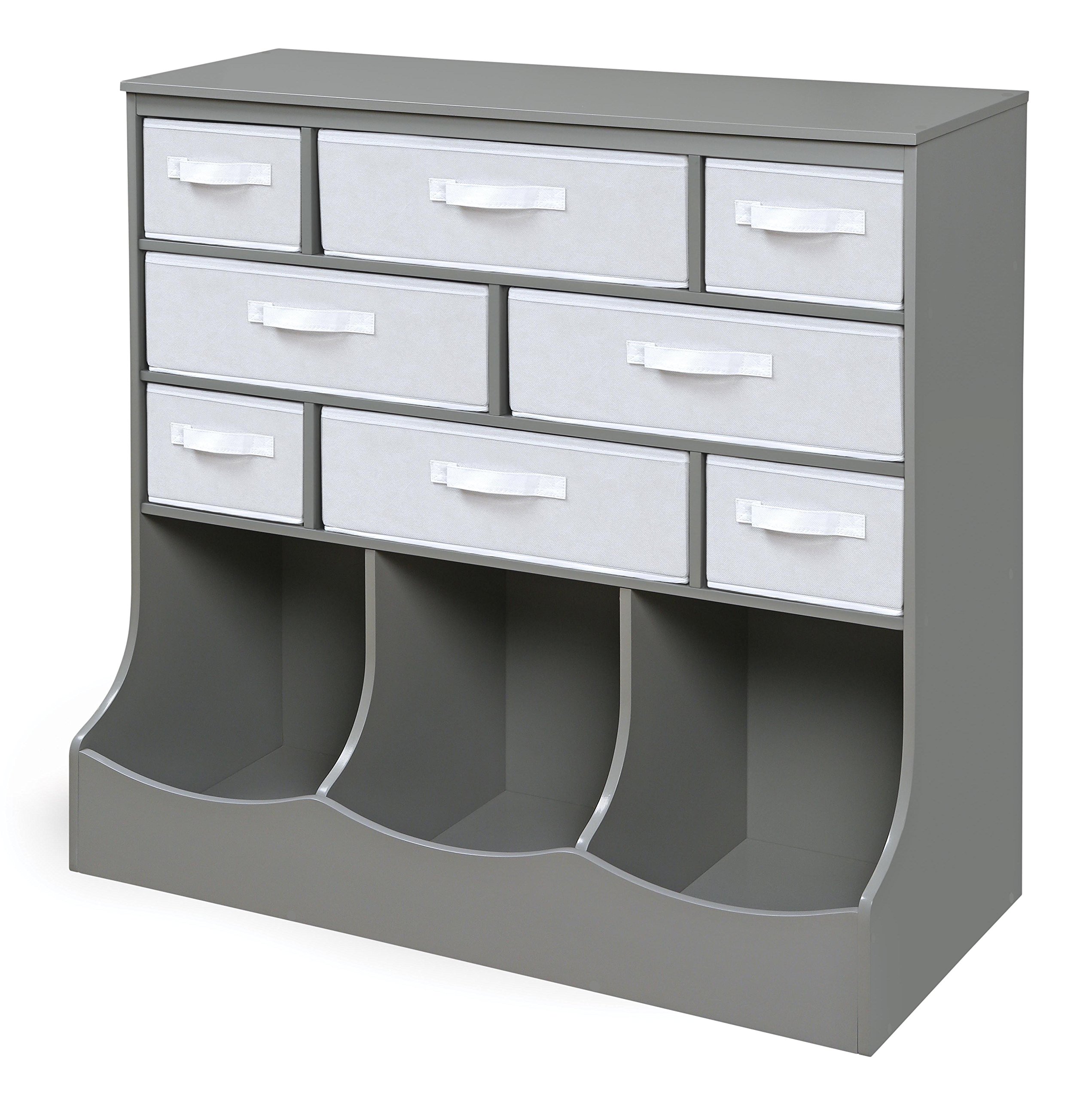 Badger Basket 8-Cubby Kids Toy Storage Organizer with Reversible Fabric Bins - Gray Toy Box for Playroom, Nursery & Bedroom Organization