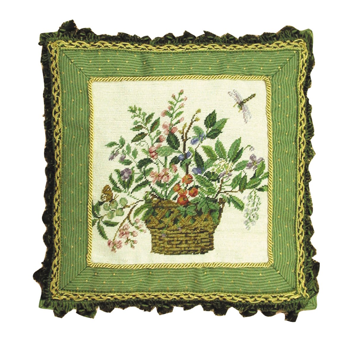 Dragon Needlepoint Pillow 16x16 Inches - Spring Green Decorative Throw Pillow for Sofa, Bed & Home Decor - C&F Home Basket Weave Design