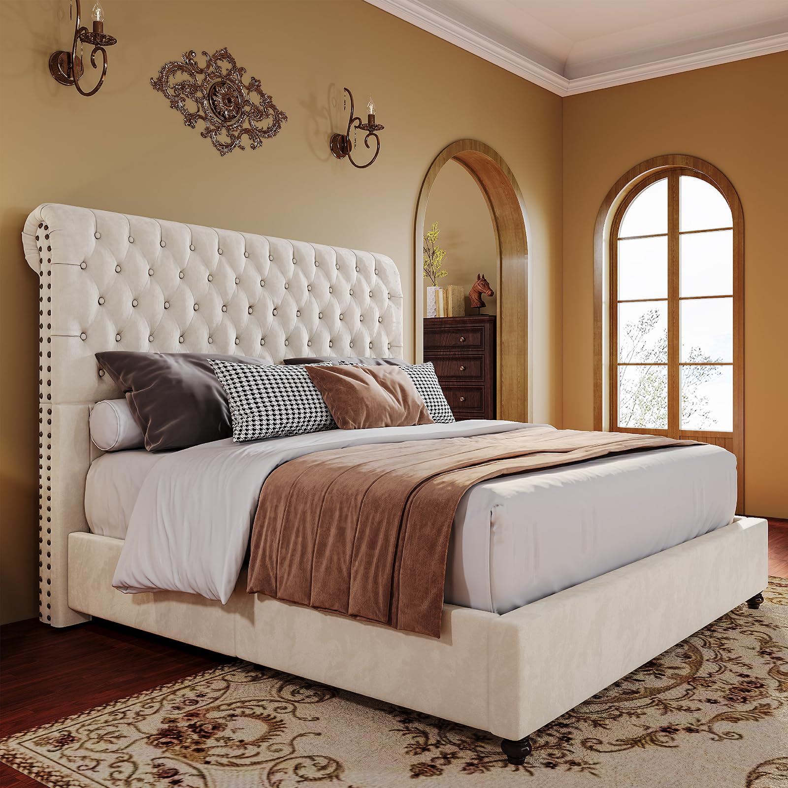 PaPaJet King Size Upholstered Bed Frame with 52.8