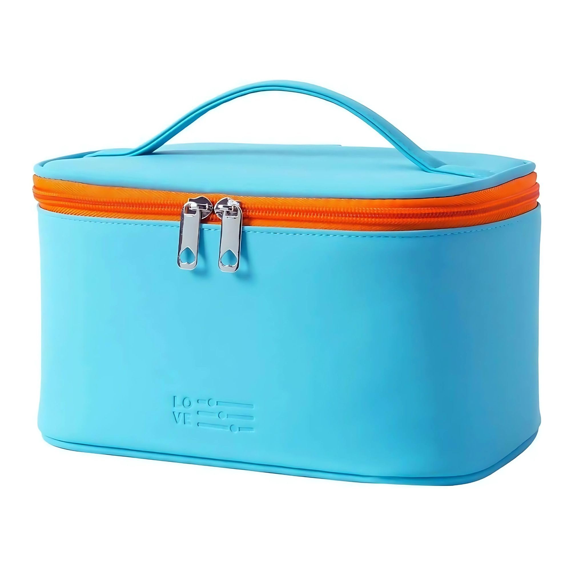 Gowloz Sky Blue Travel Makeup Bag | Waterproof PU Cosmetic Organizer with Reinforced Handle & Smooth Zipper | Portable Toiletry Case for Women & Girls | Perfect for Air Travel, Gym, Beach Trips & Daily Use (1-Piece Set)
