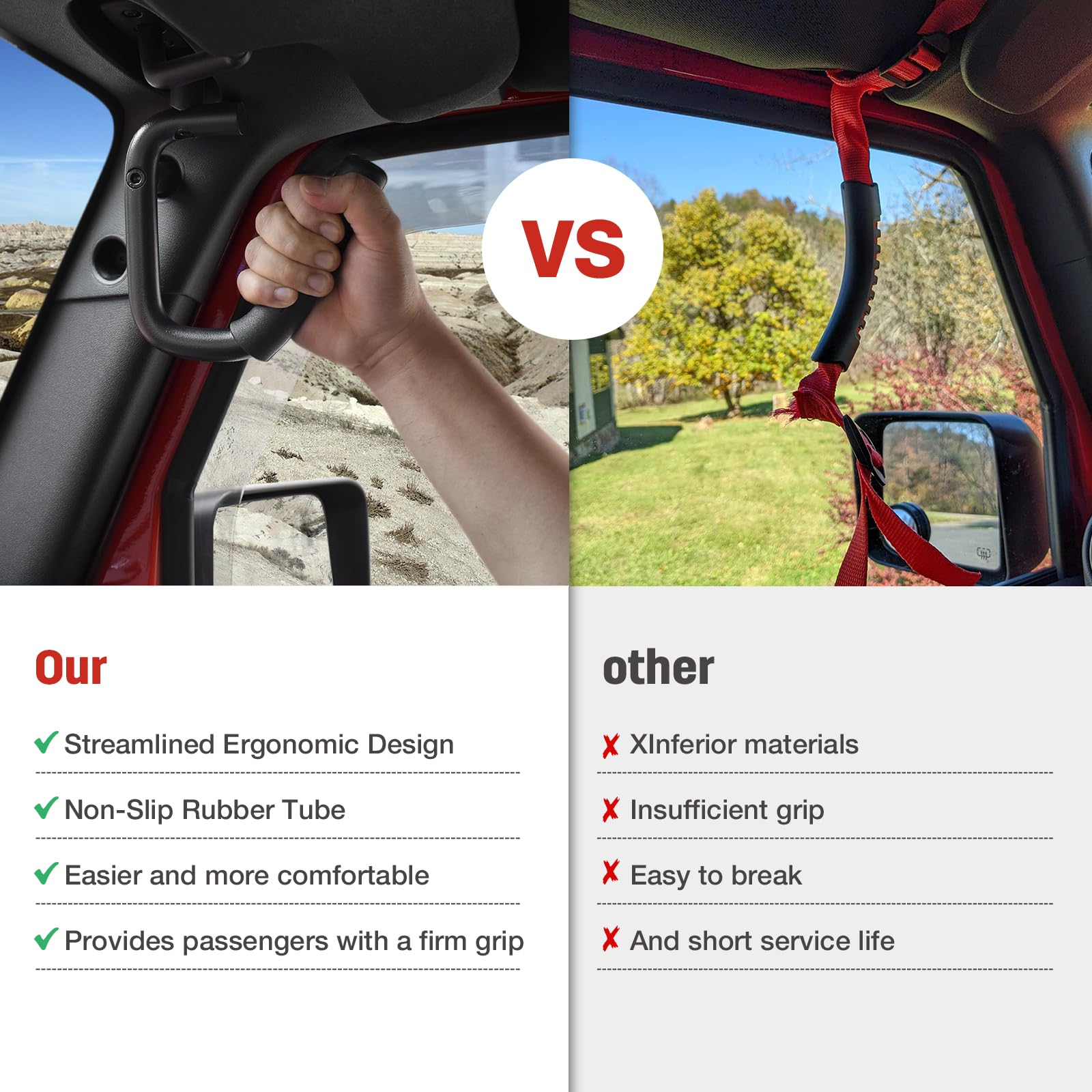 Black Aluminum Roll Bar Handles for 2007-2018 Jeep Wrangler JK JKU - Sunvisor Front Grab Handles (2 Pack) - Perfect for Off-Roading & Daily Driving in Jeep Wrangler Sports, Sahara, Freedom & Rubicon X Models